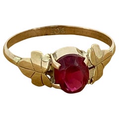 An Art-Deco Synthetic Spinel Solitaire Handmade Ring in 9K Rose Gold