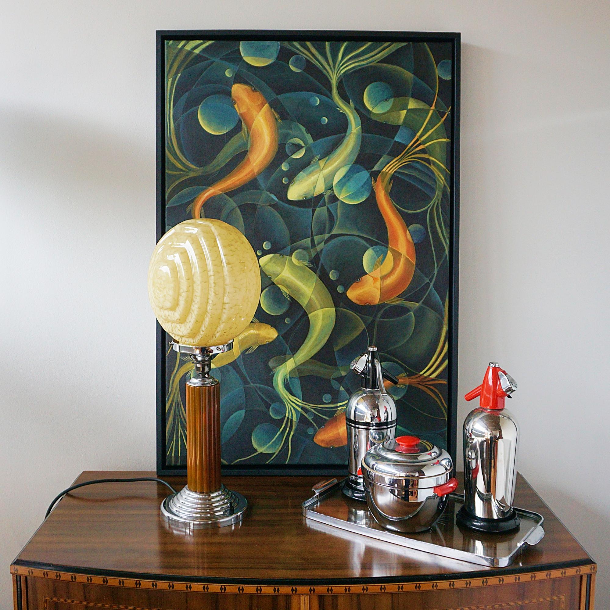 An Art Deco Table Lamp with Large Glass Shade For Sale 1