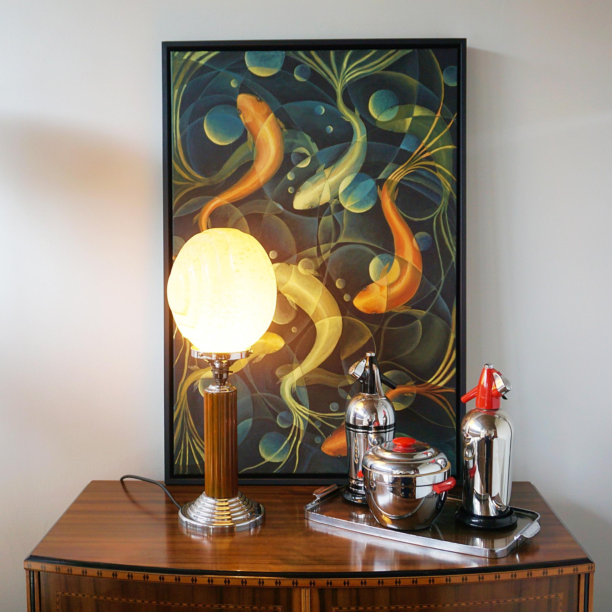 An Art Deco Table Lamp with Large Glass Shade For Sale 2