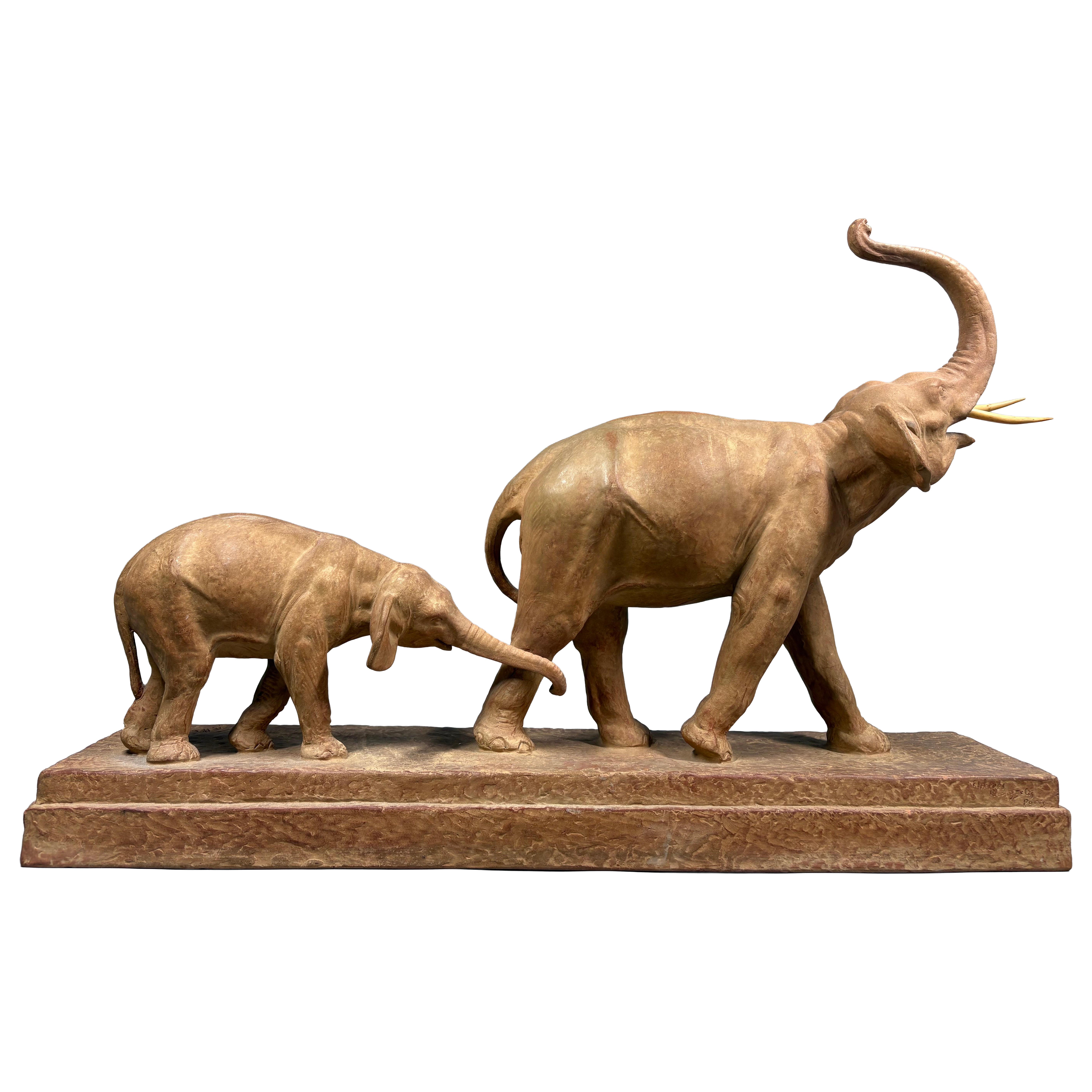 An Art Deco Terracotta Elephant Sculpture by Demetre Chiparus circa 1930