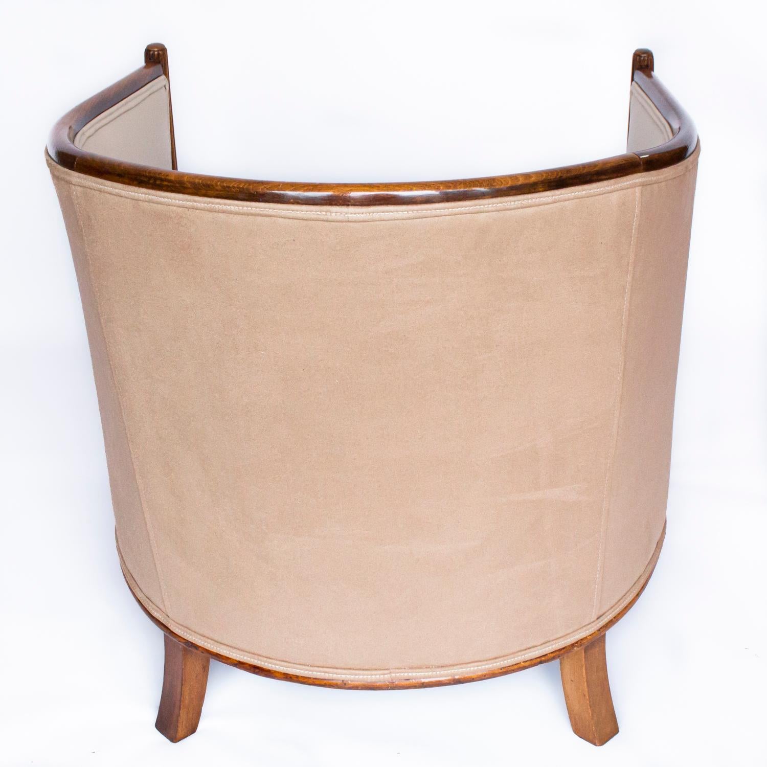 Art Deco Tub Chair in Beechwood and Reupholstered Cream Suede and Leather 2