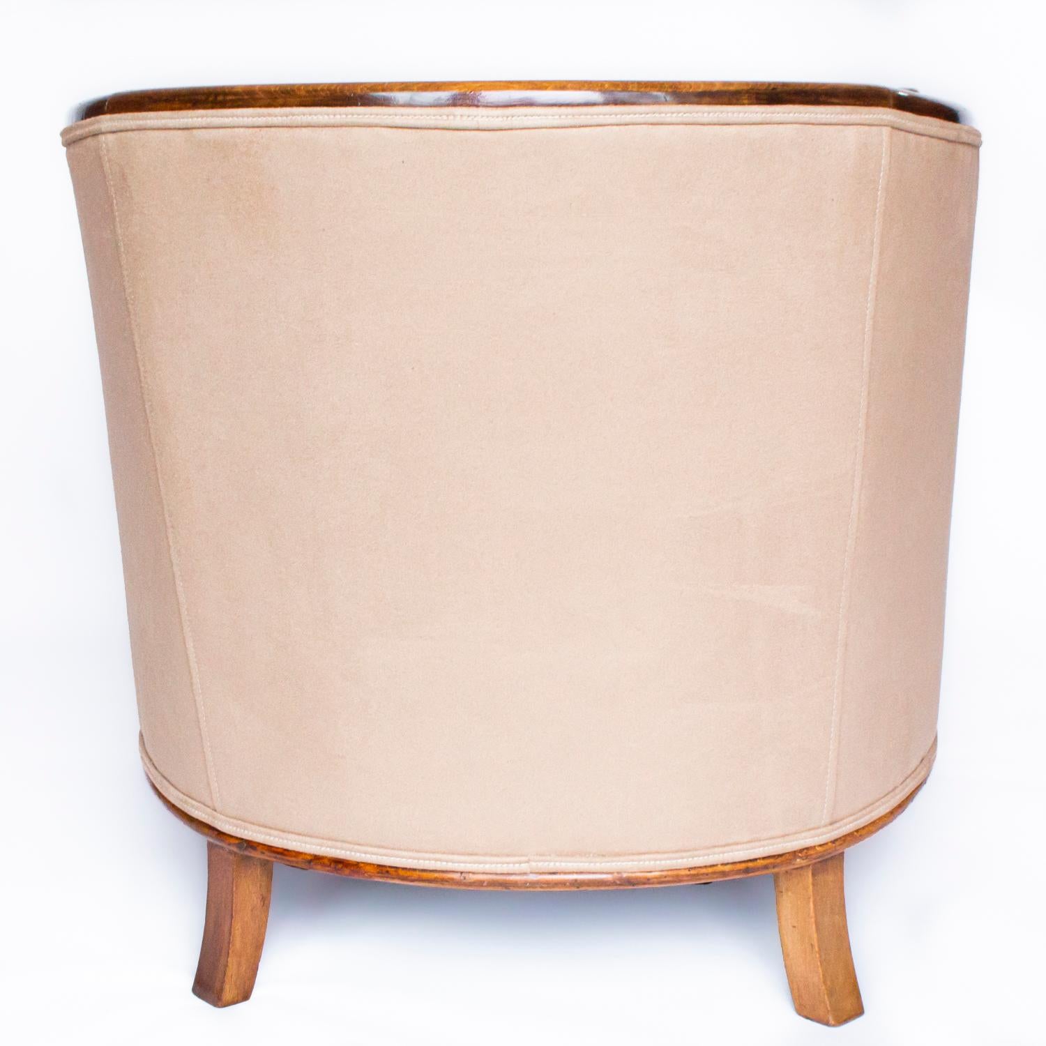 Art Deco Tub Chair in Beechwood and Reupholstered Cream Suede and Leather 3