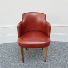 Art Deco Tub/ Desk Chair Reupholstered in Red Leather