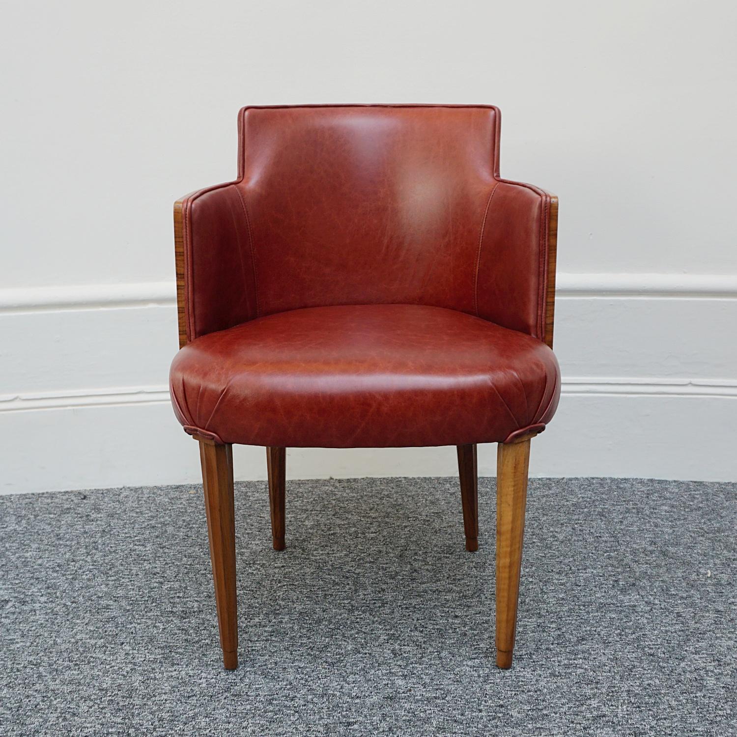 Art Deco Tub/ Desk Chair Reupholstered in Red Leather In Good Condition In Forest Row, East Sussex