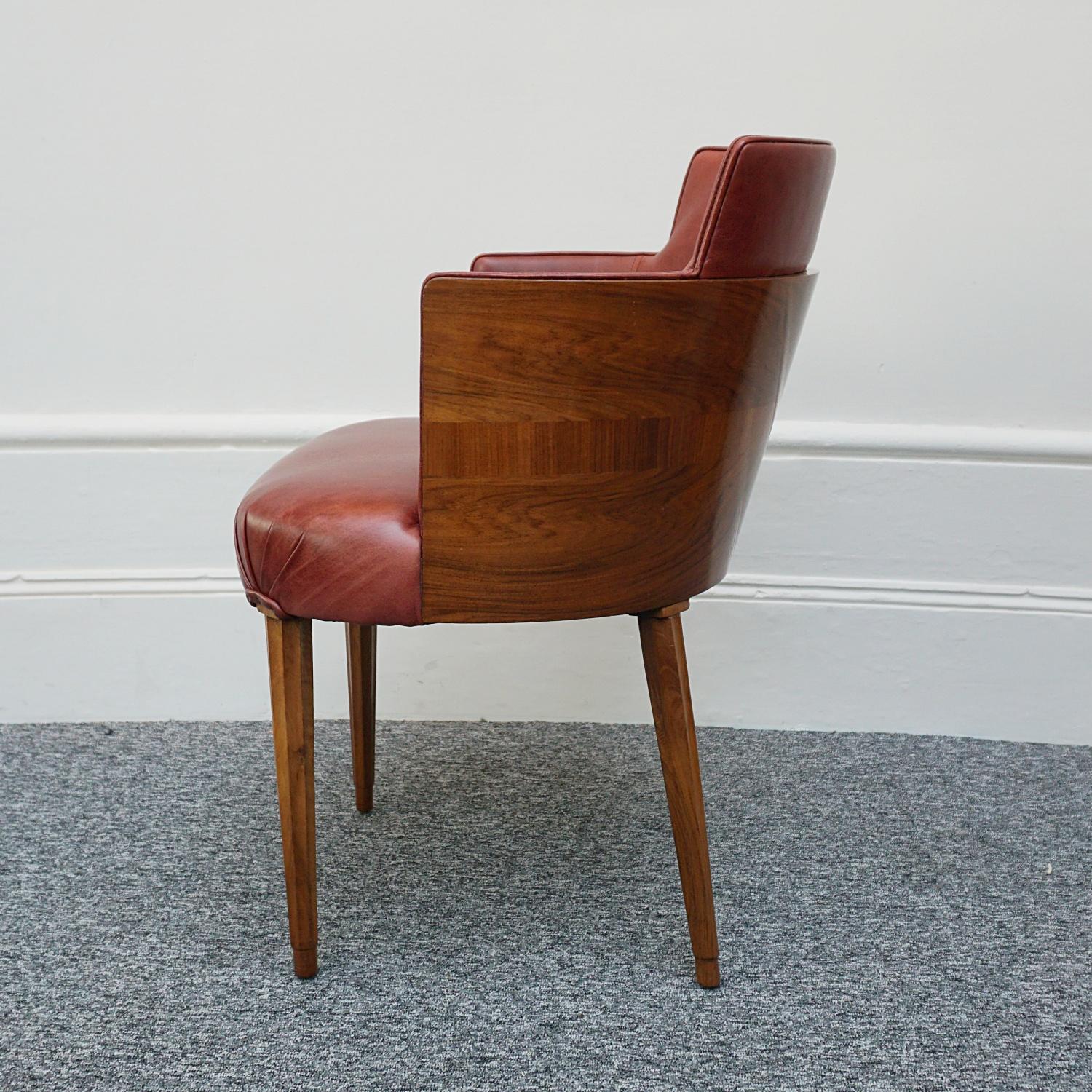 Mid-20th Century Art Deco Tub/ Desk Chair Reupholstered in Red Leather
