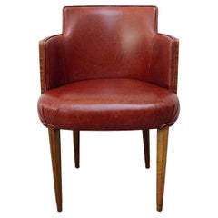 Art Deco Tub/ Desk Chair Reupholstered in Red Leather
