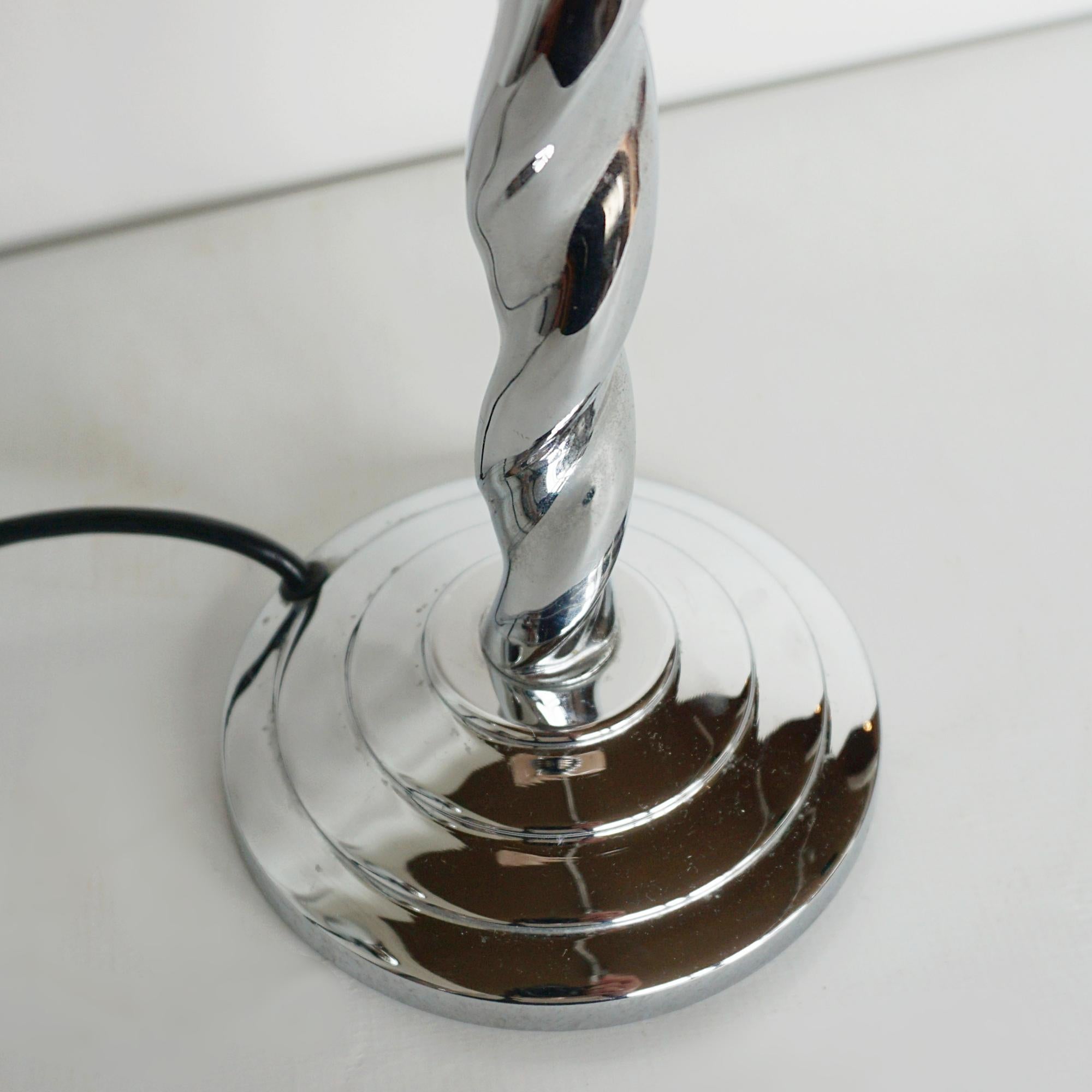 An Art Deco Twisted Chromed Metal and Marbled Glass Table Lamp For Sale 1