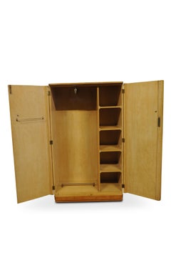 Art Deco Walnut Figured Two-Door Wardrobe or Armoire with Original Fittings