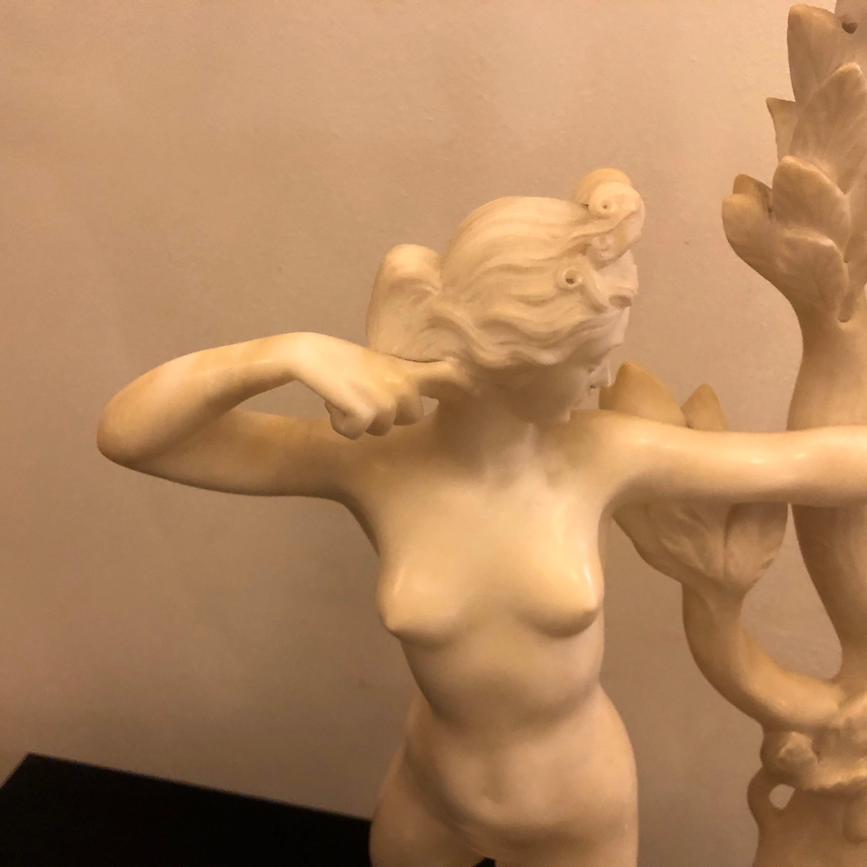 Art Deco White Marble Italian Diane Statue Unique Piece Made in 1930 4