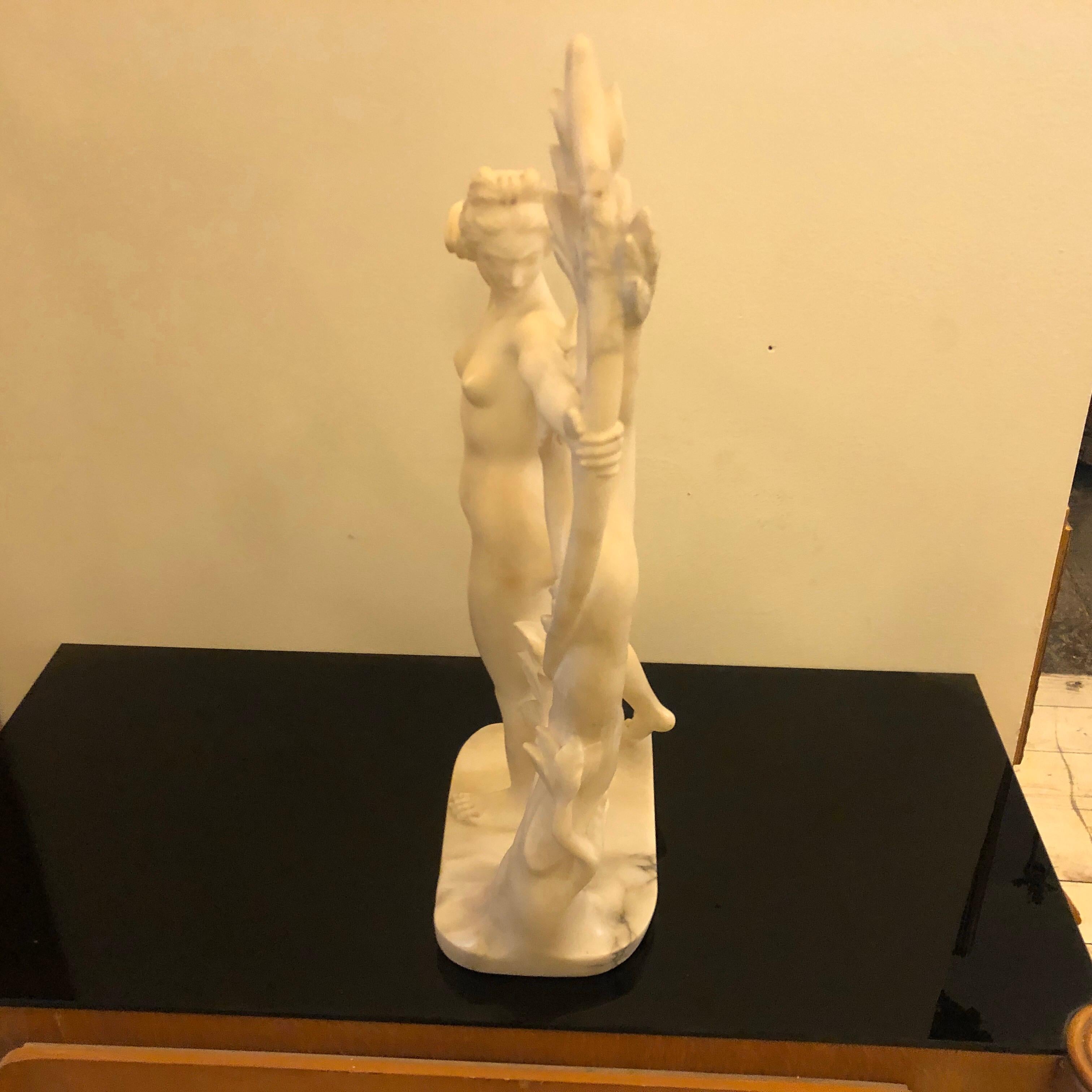 Art Deco White Marble Italian Diane Statue Unique Piece Made in 1930 5