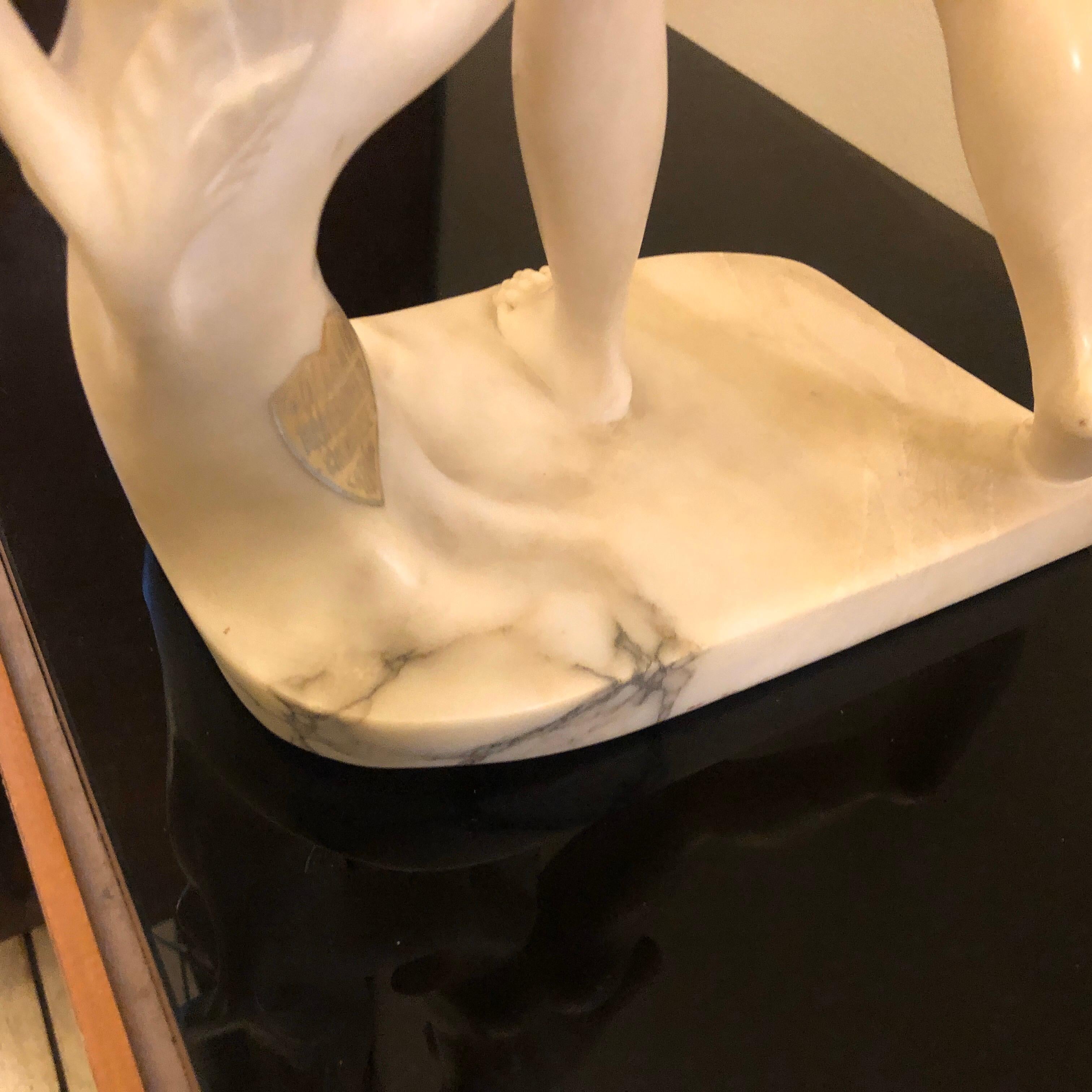 Art Deco White Marble Italian Diane Statue Unique Piece Made in 1930 7