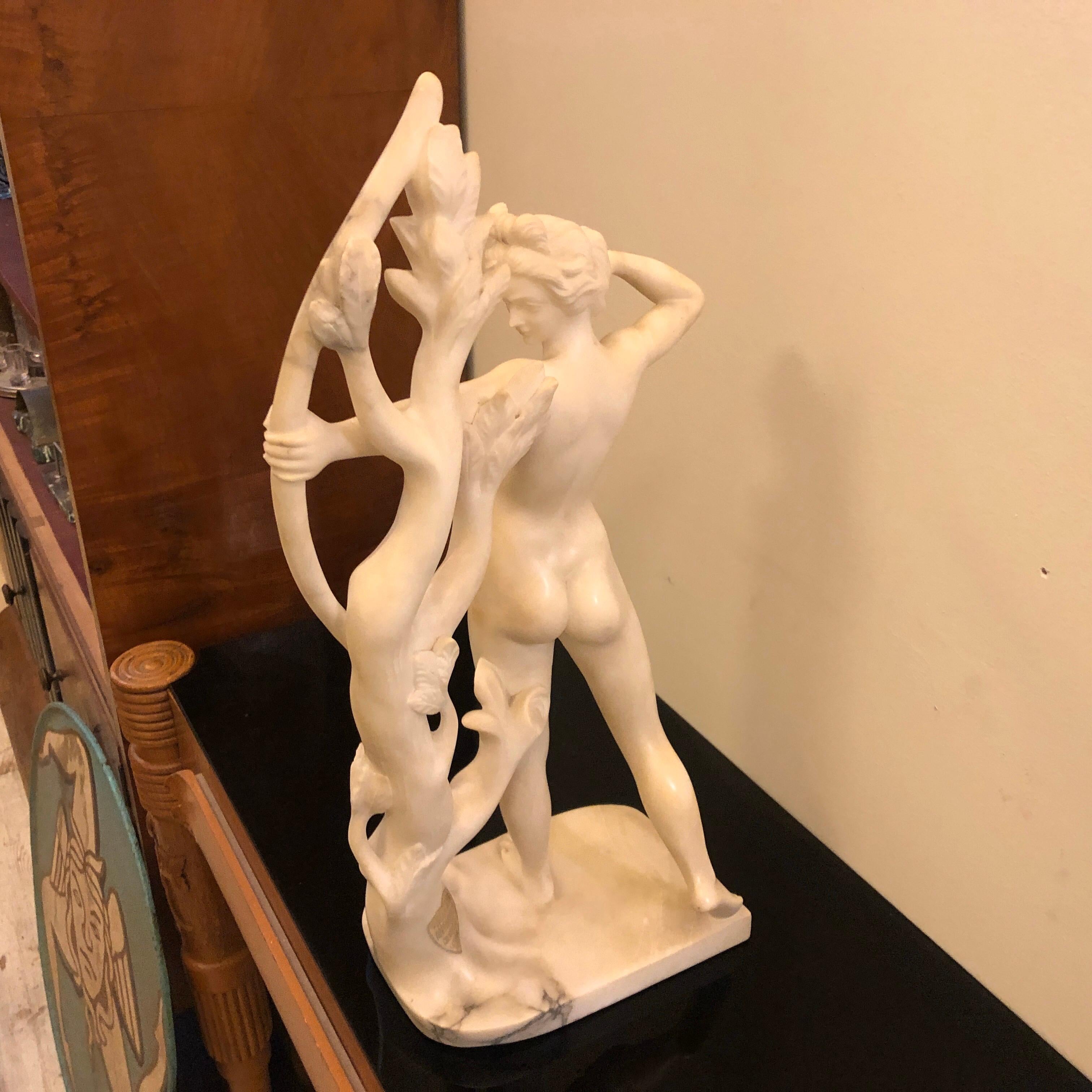 Art Deco White Marble Italian Diane Statue Unique Piece Made in 1930 9