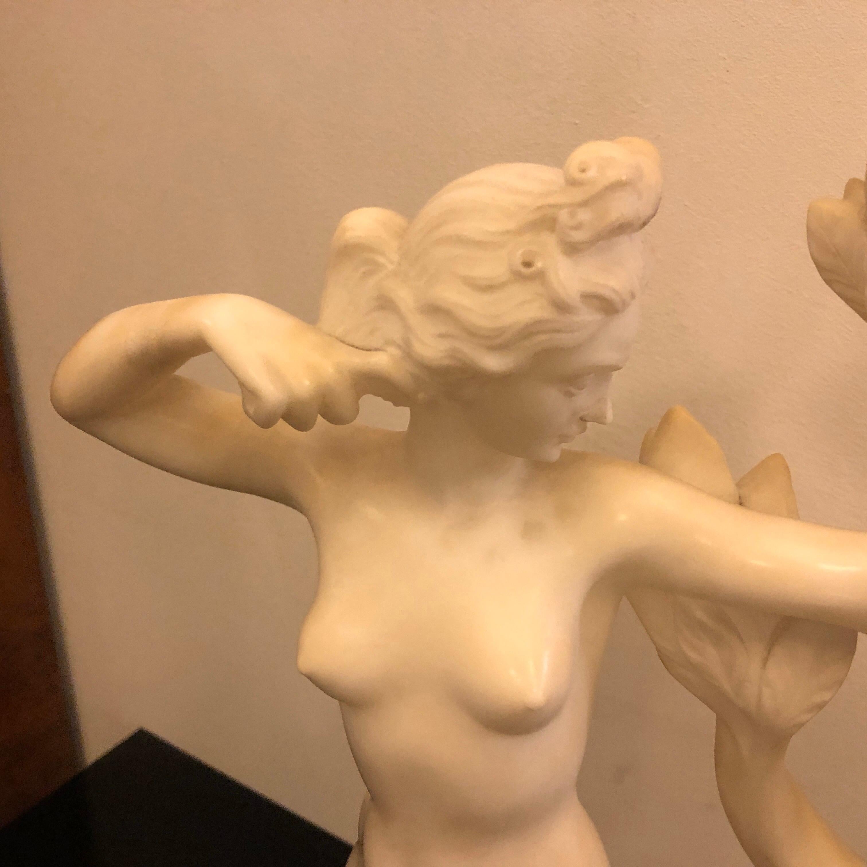 Hand-Crafted Art Deco White Marble Italian Diane Statue Unique Piece Made in 1930