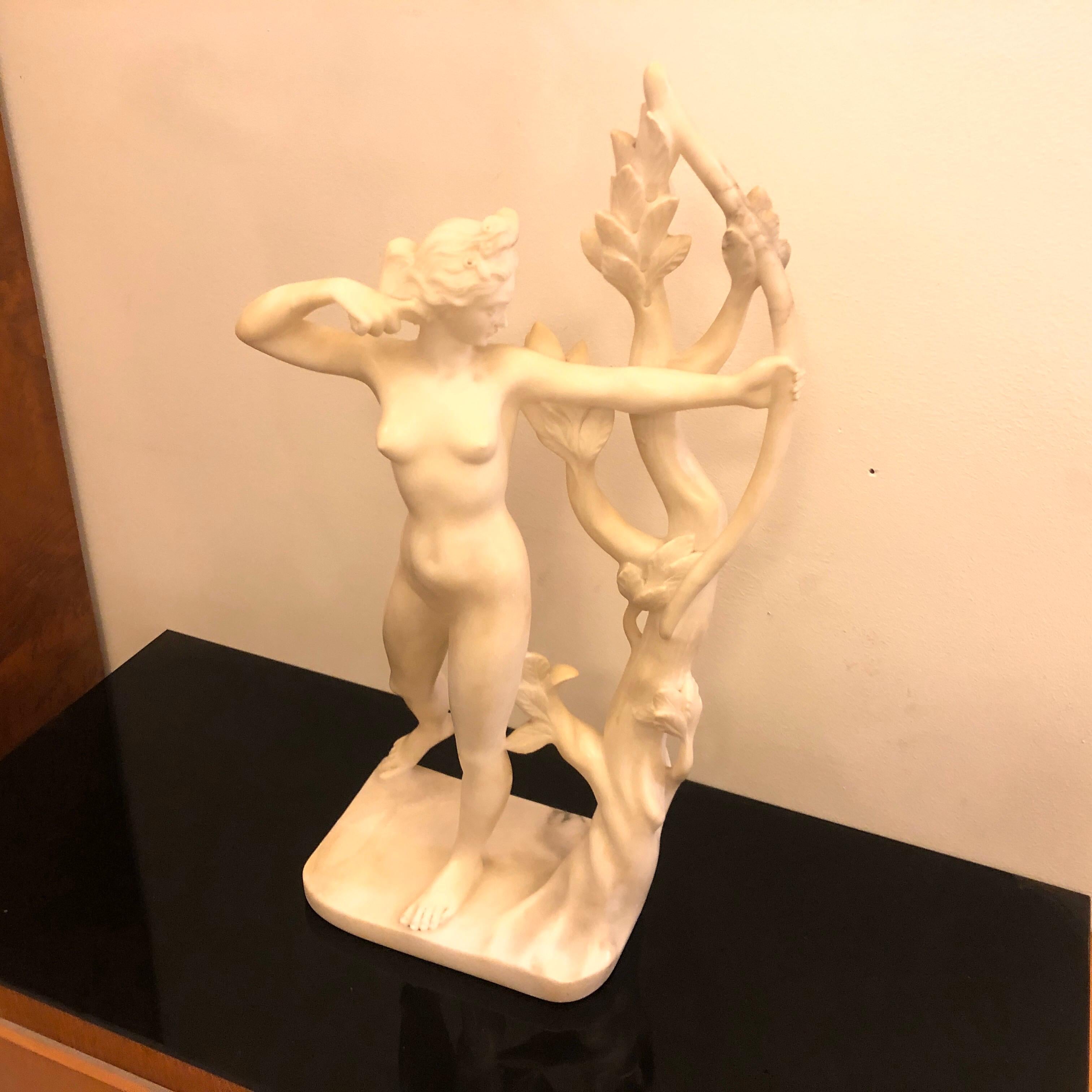 20th Century Art Deco White Marble Italian Diane Statue Unique Piece Made in 1930