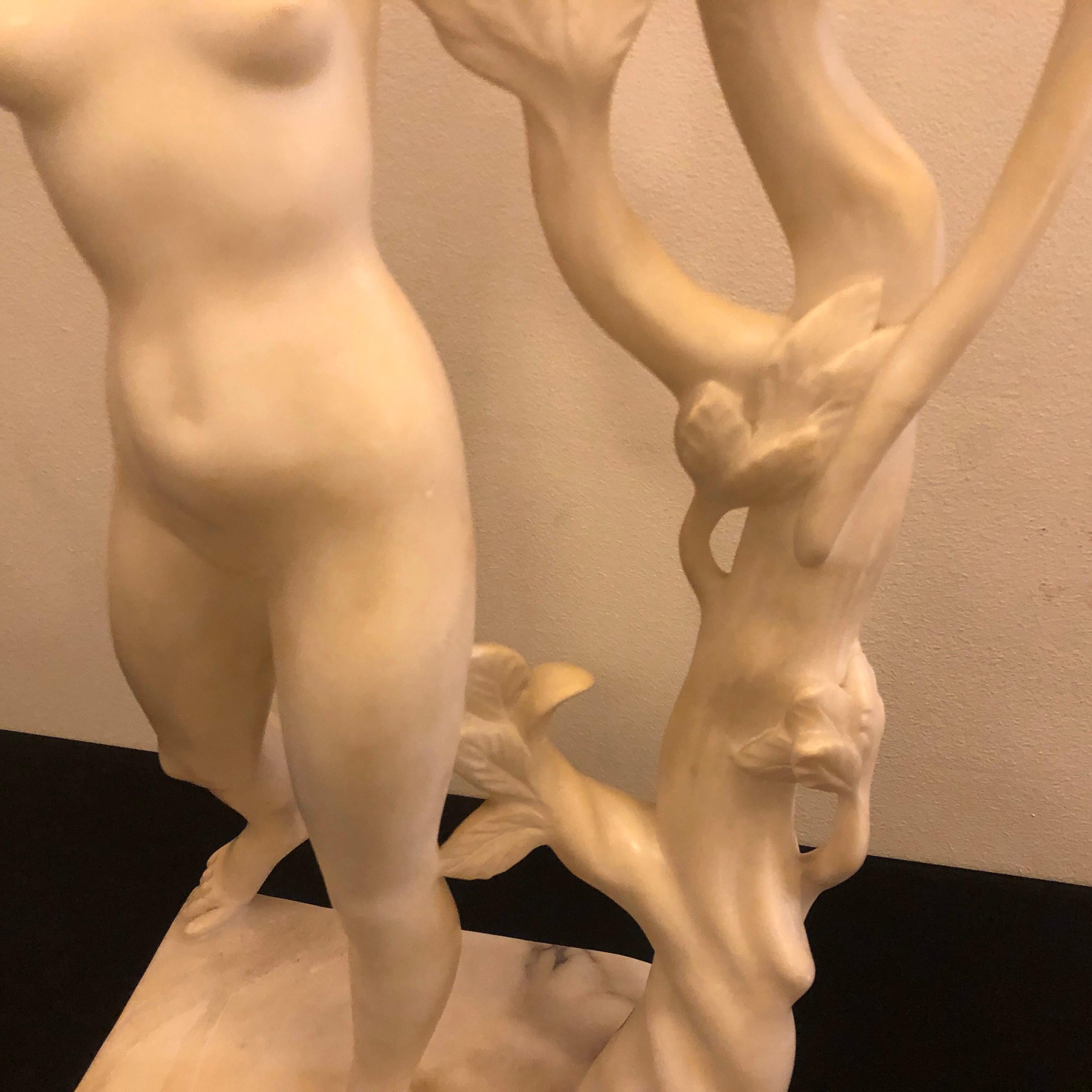 Art Deco White Marble Italian Diane Statue Unique Piece Made in 1930 1
