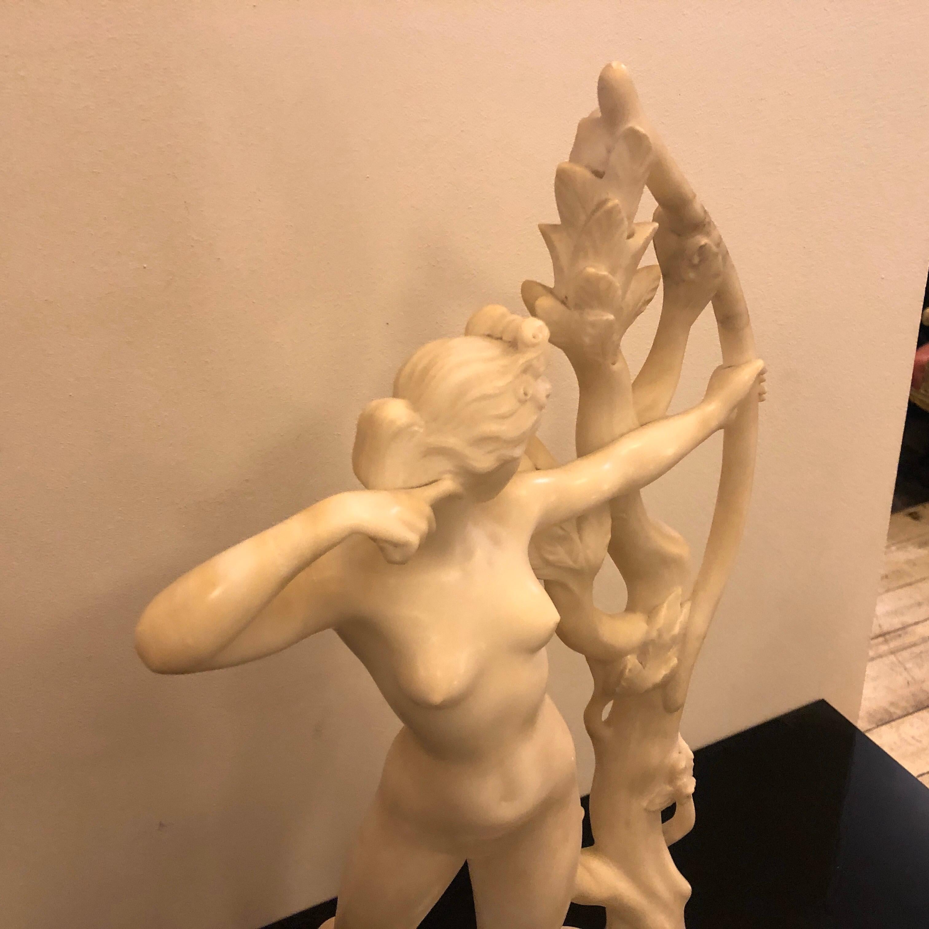 Art Deco White Marble Italian Diane Statue Unique Piece Made in 1930 2