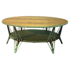 An Art Deco Wicker, Oak Topped Coffee / Cocktail Table
