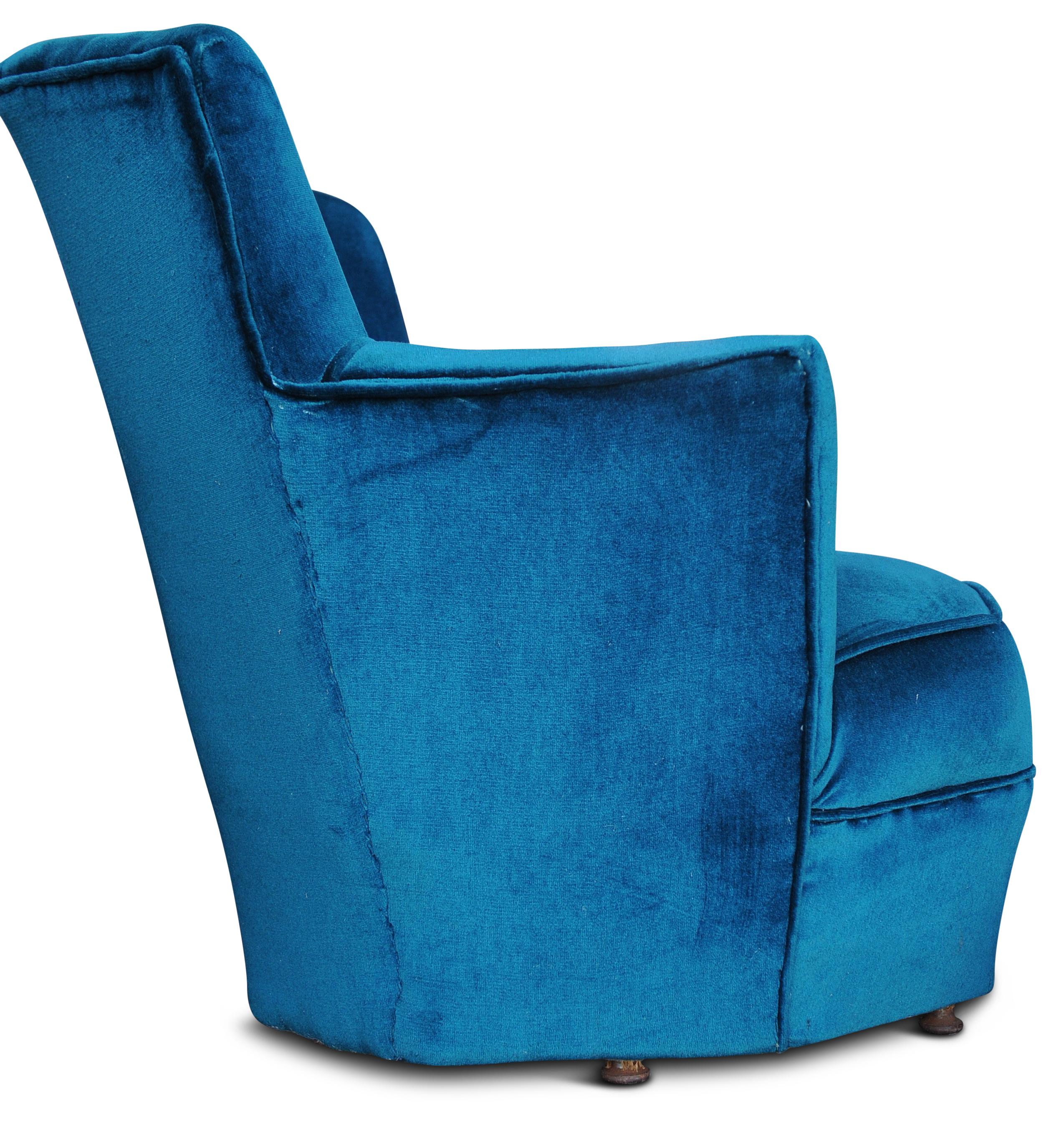 Art Deco Wittmann Style Rich Turquoise Velvet Fan Back Cocktail Chair, 1930s In Good Condition For Sale In High Wycombe, GB