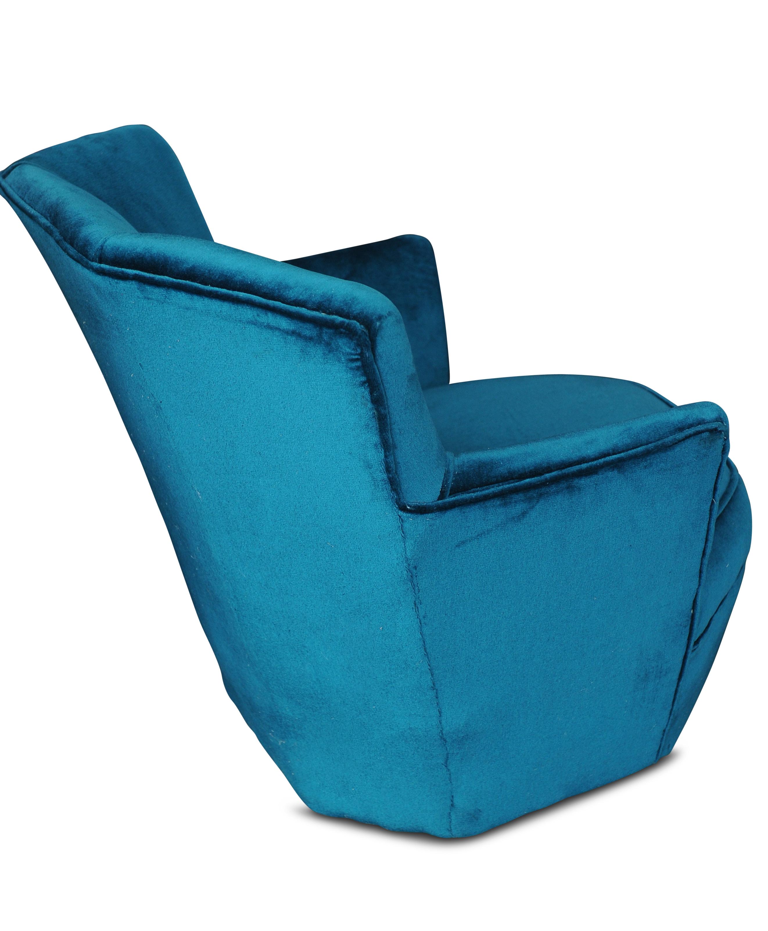 20th Century Art Deco Wittmann Style Rich Turquoise Velvet Fan Back Cocktail Chair, 1930s For Sale