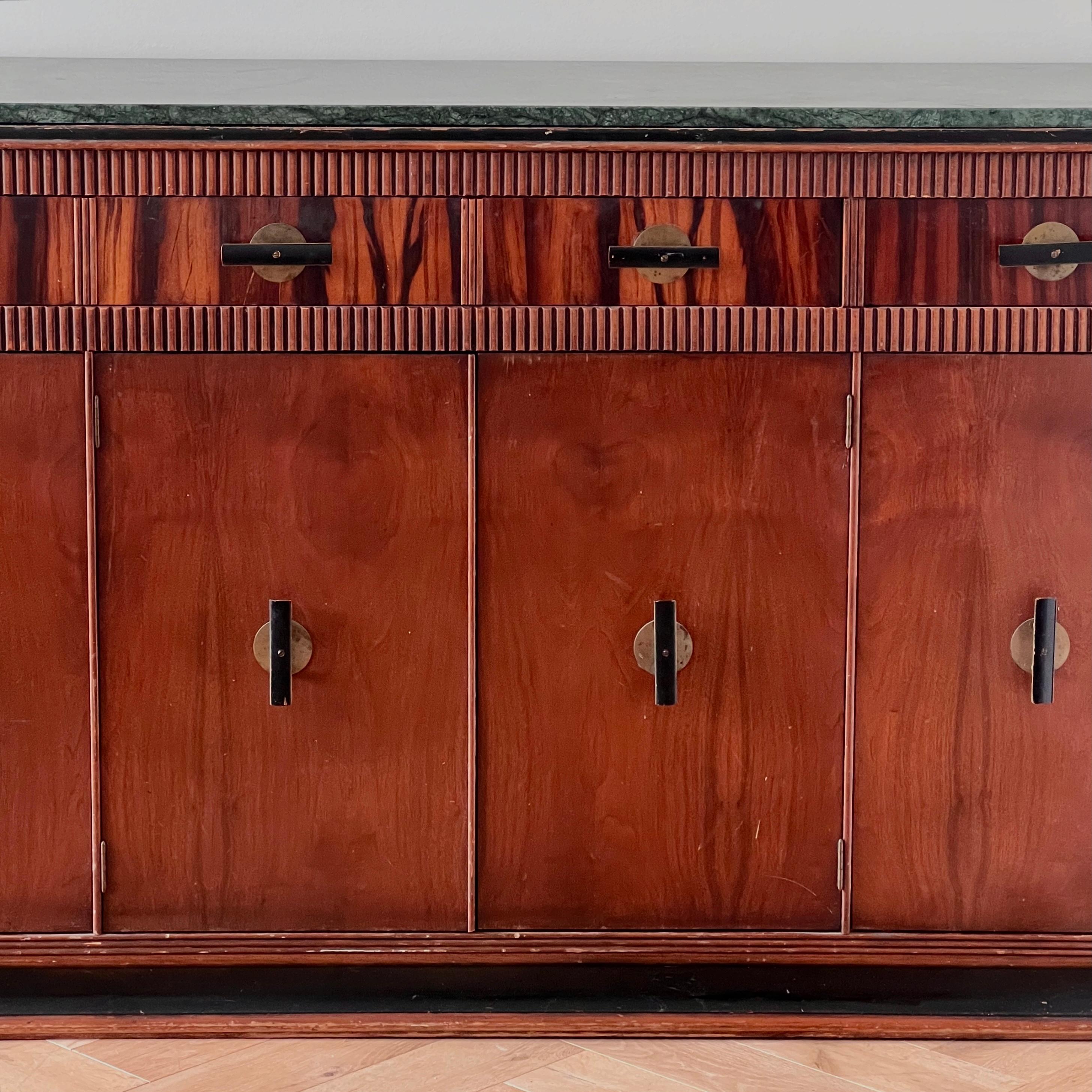 Art Deco An art deco wood and marble buffet by Built by John, late 19th century