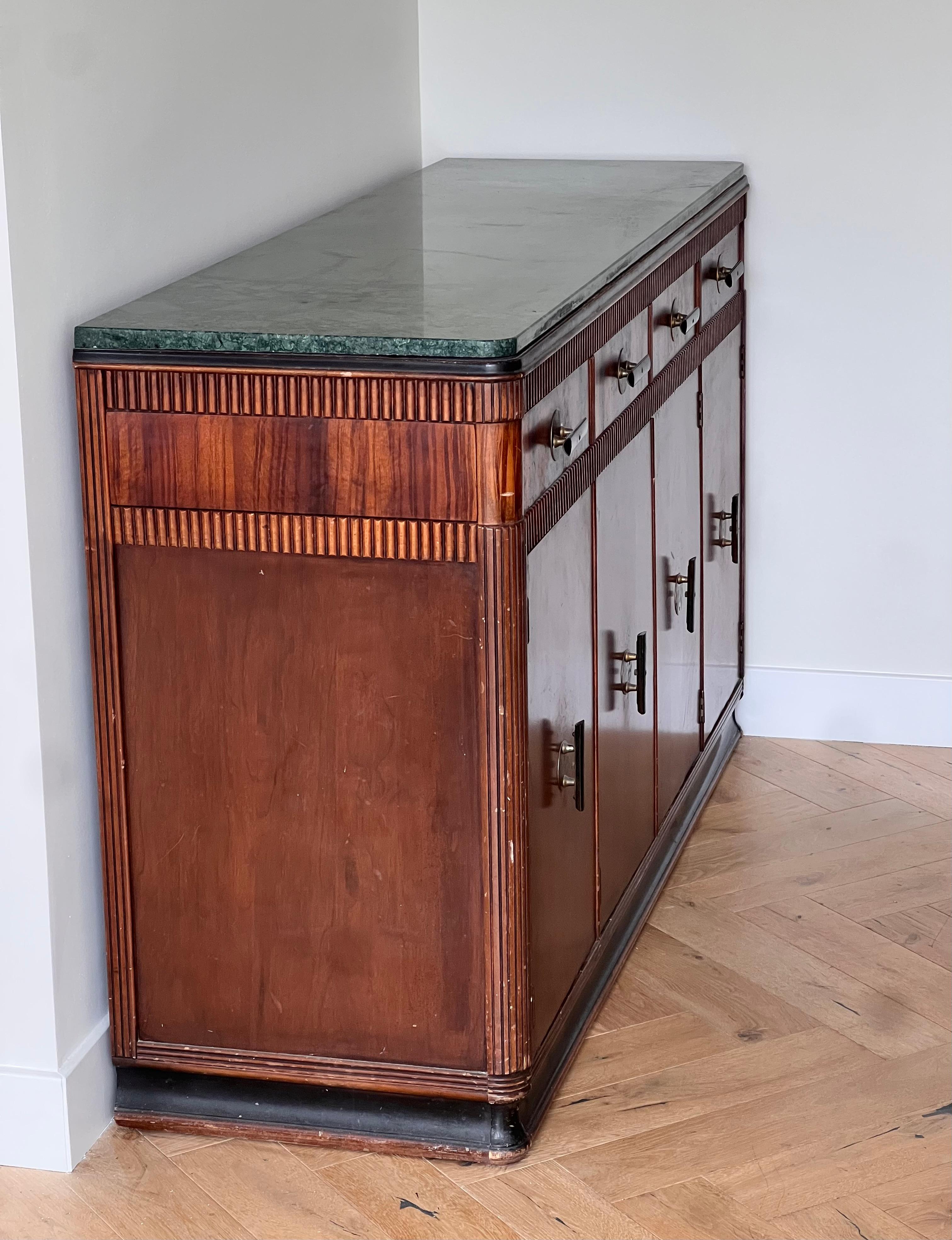 An art deco wood and marble buffet by Built by John, late 19th century In Good Condition In View Park, CA