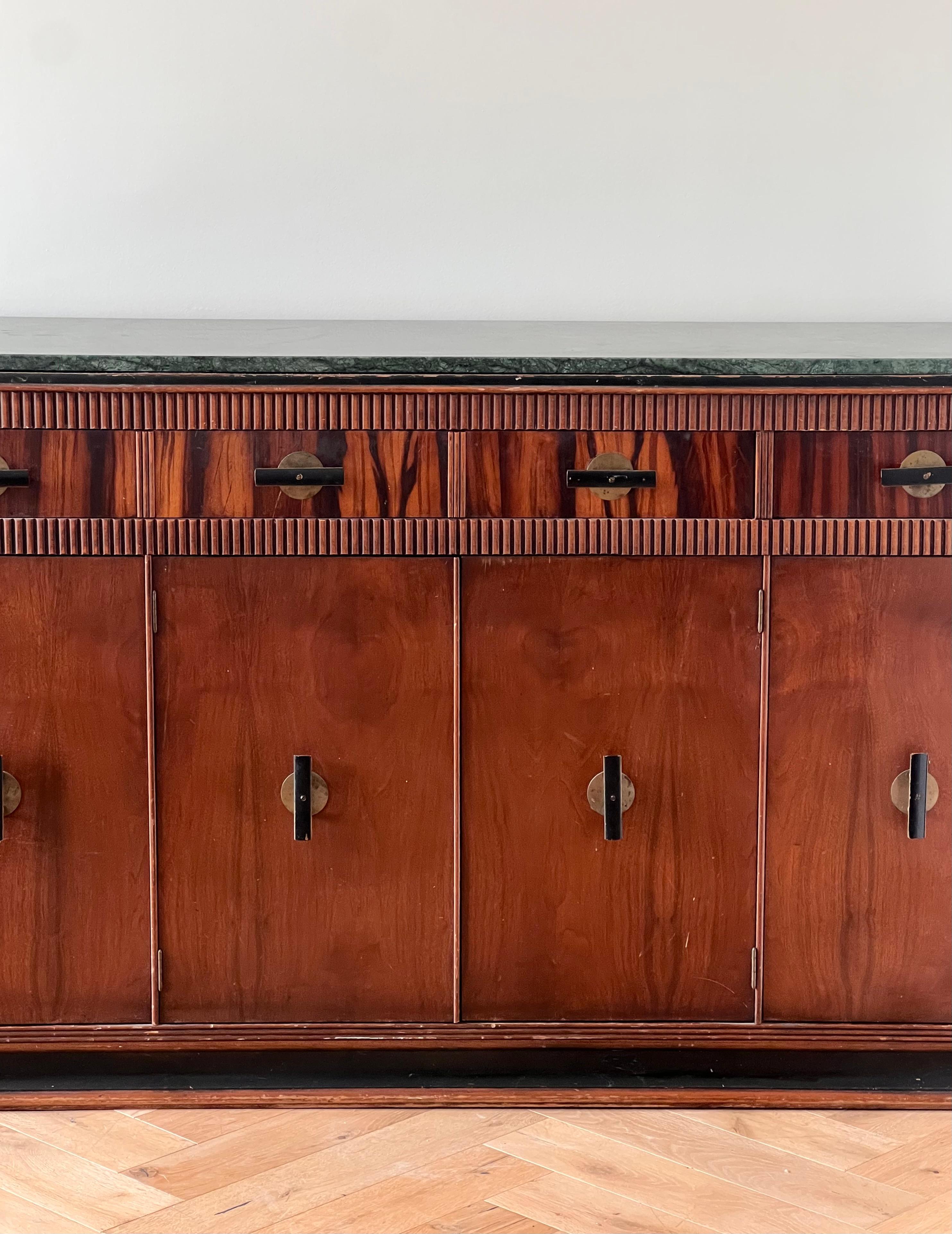 Brass An art deco wood and marble buffet by Built by John, late 19th century