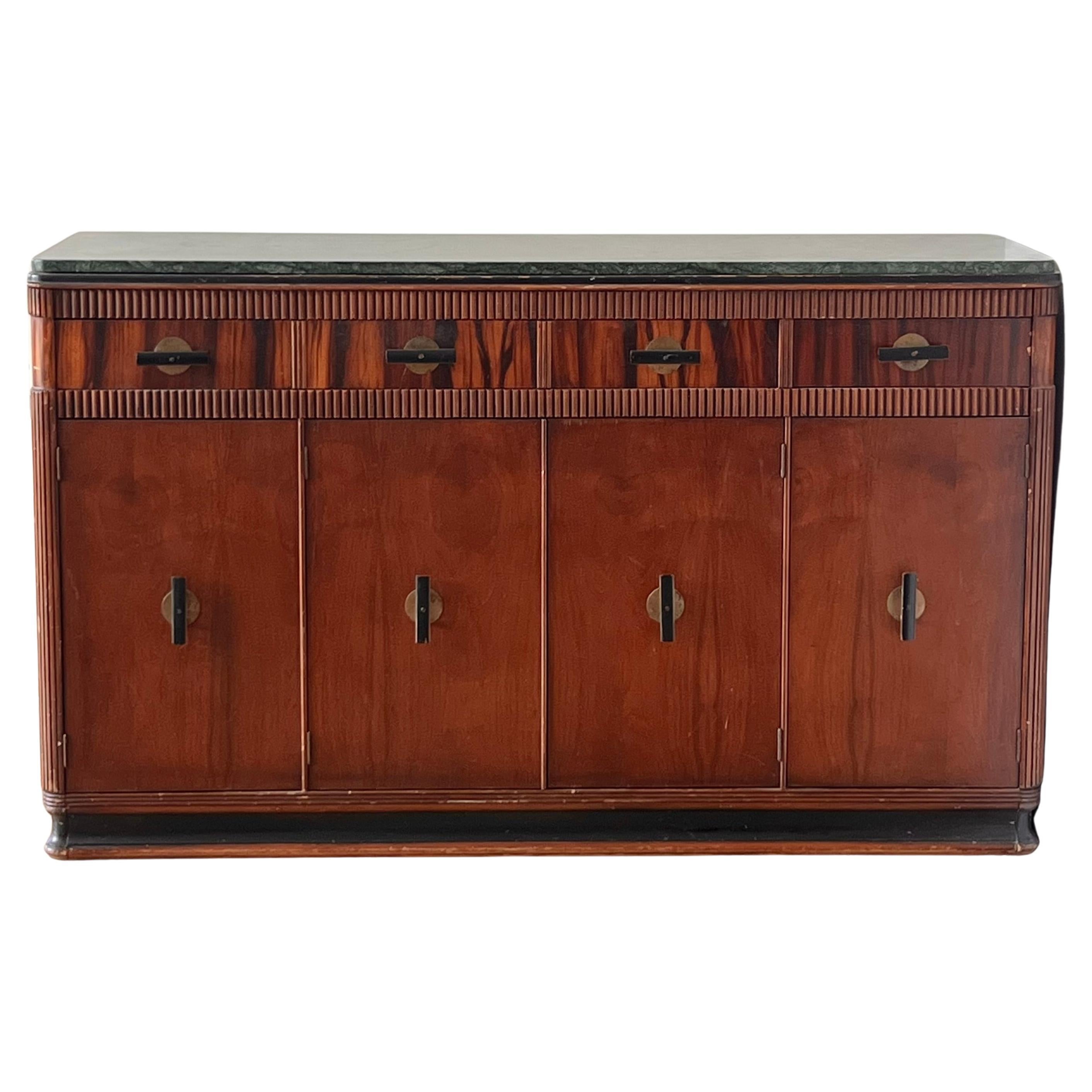 An art deco wood and marble buffet by Built by John, late 19th century