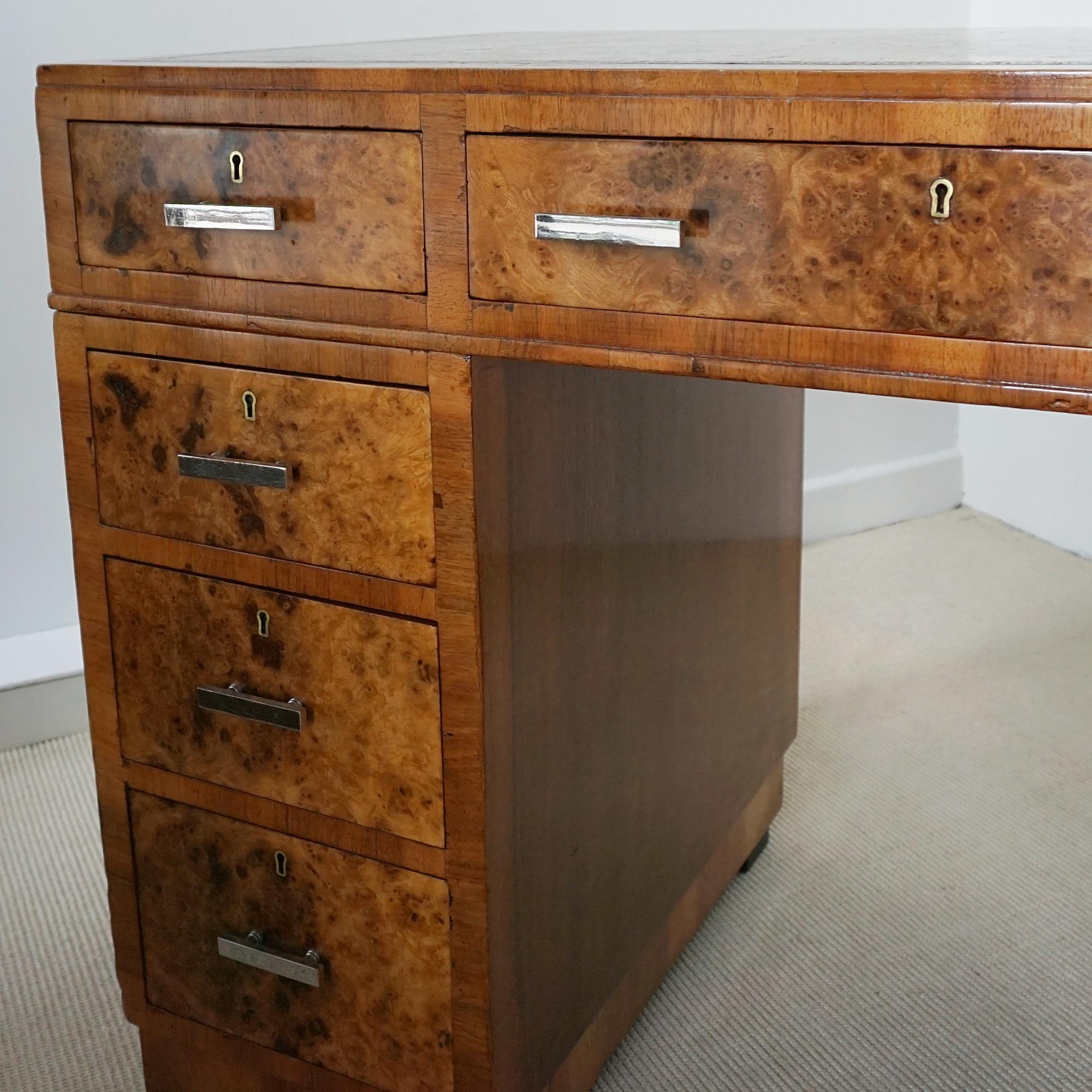 An Art Deco Writing Desk Attributed to Heal's Burr and Figured Walnut 11