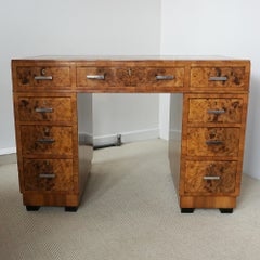 An Art Deco Writing Desk Attributed to Heal's Burr and Figured Walnut