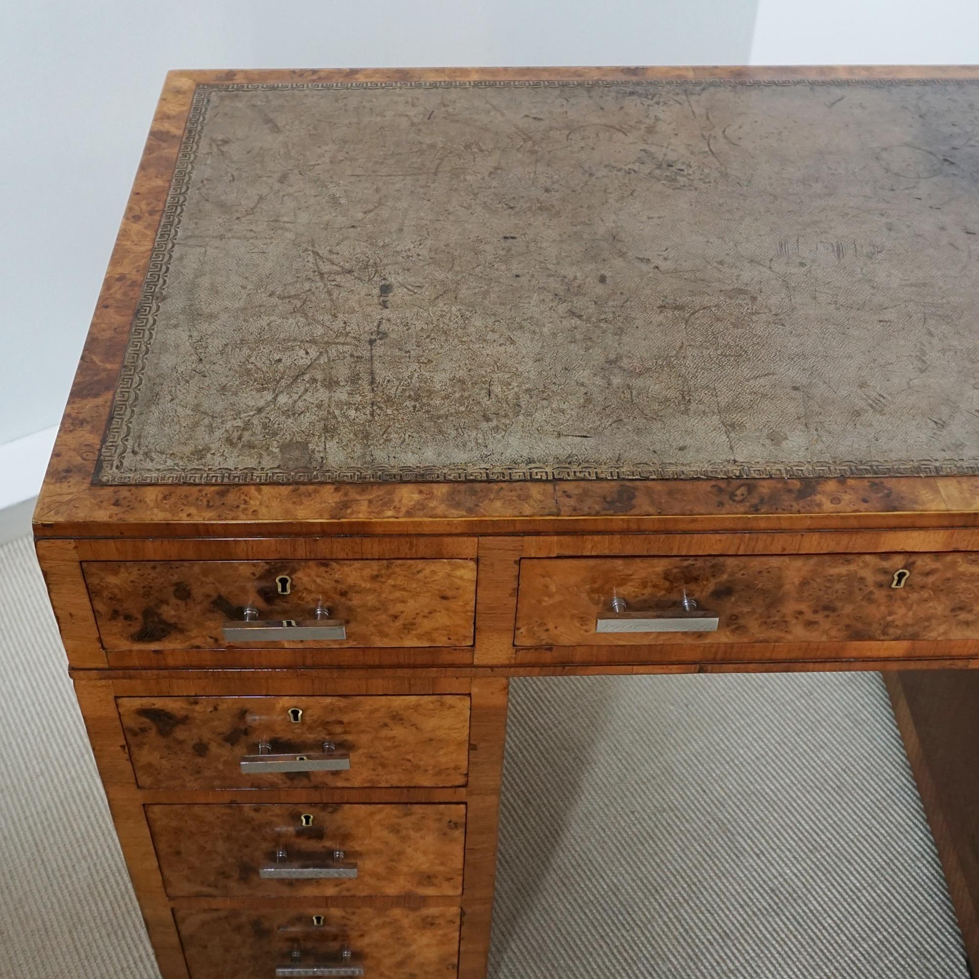 English An Art Deco Writing Desk Attributed to Heal's Burr and Figured Walnut