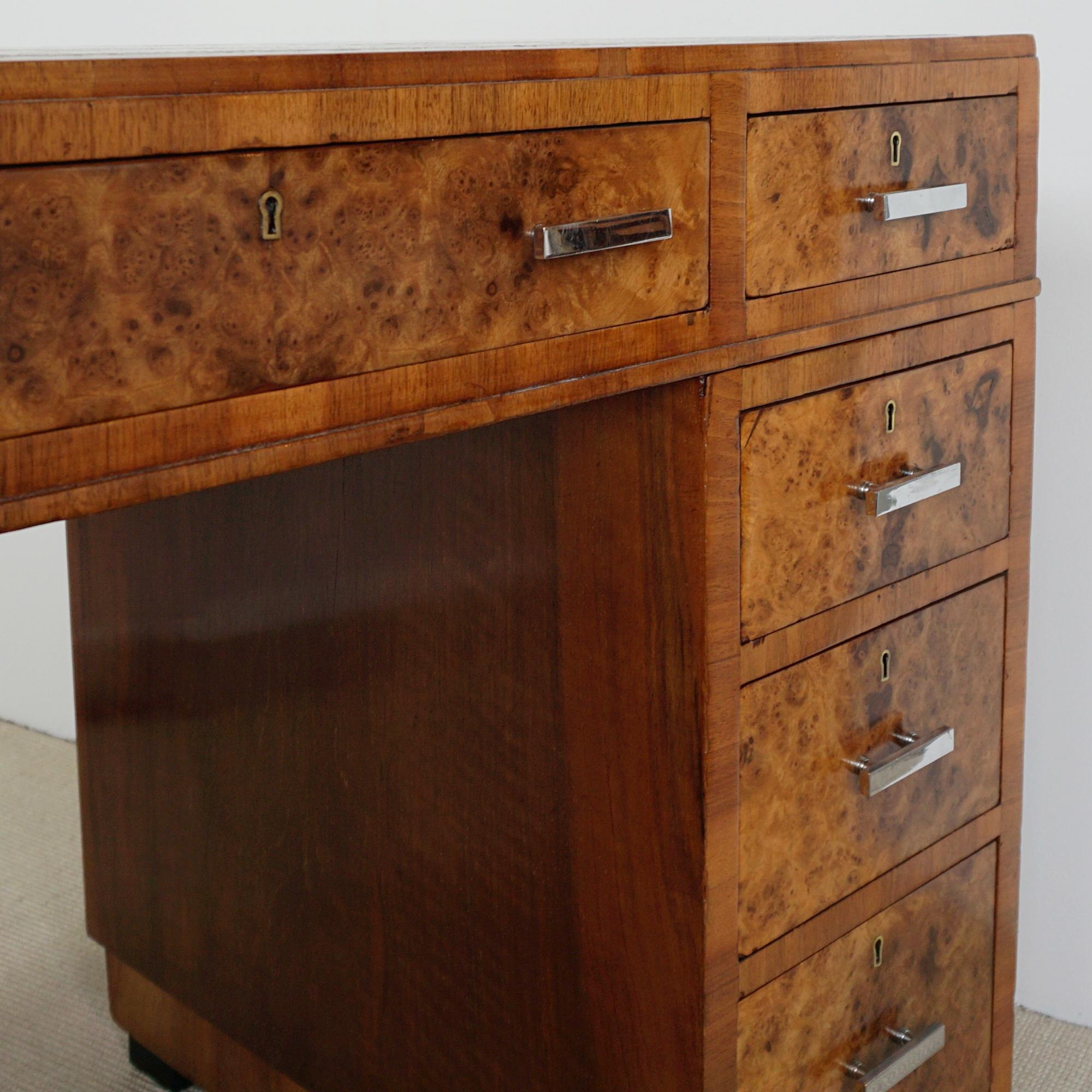 An Art Deco Writing Desk Attributed to Heal's Burr and Figured Walnut 1