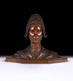 An Art Nouveau Bronze Bust Signed By Austrian Artist H. Muller Of A Young Woman