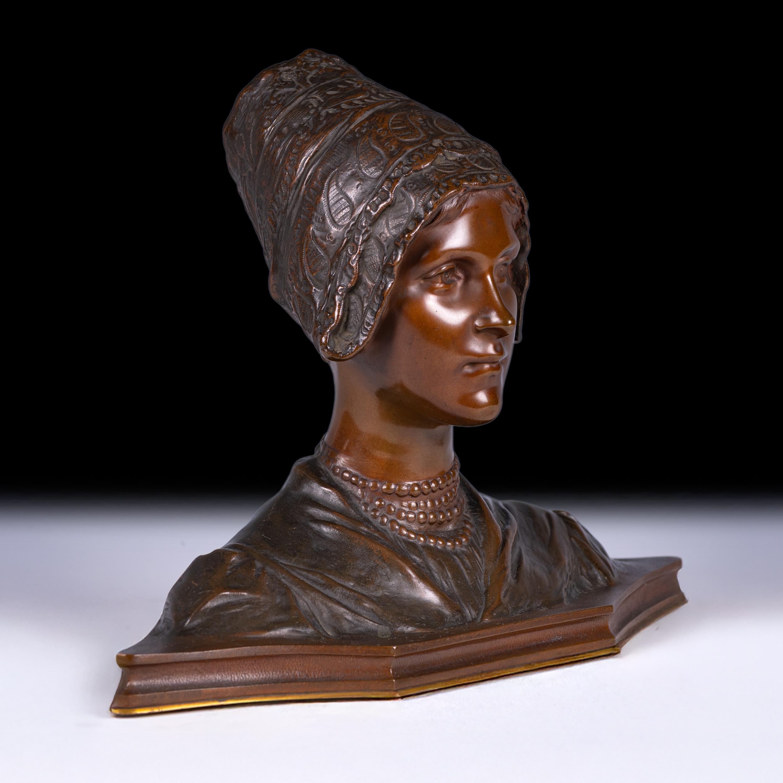 Art Nouveau Busto in bronzo Artistics firmato dall'artista austriaco H. H. Muller di una giovane donna in vendita