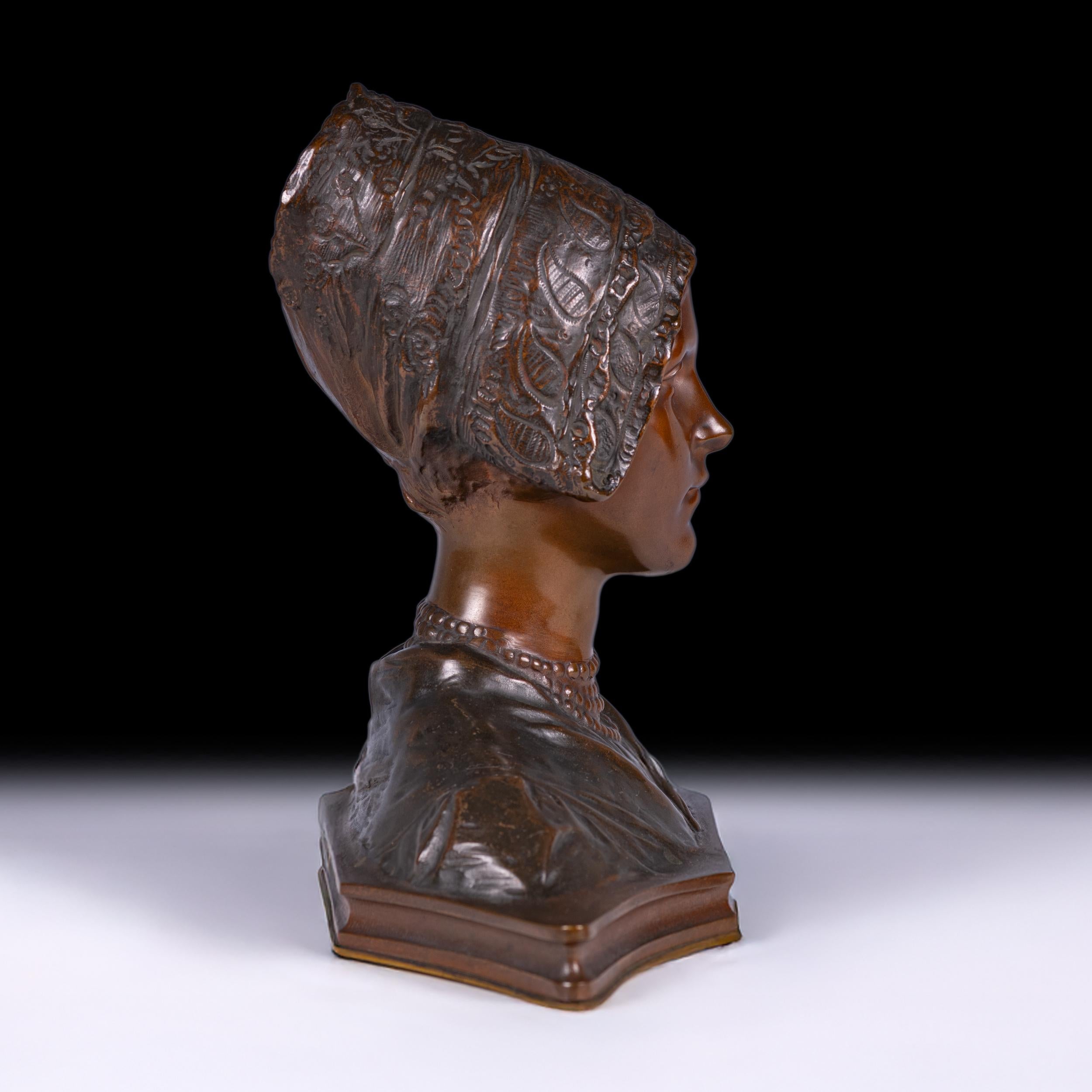 Austriaco Busto in bronzo Artistics firmato dall'artista austriaco H. H. Muller di una giovane donna in vendita