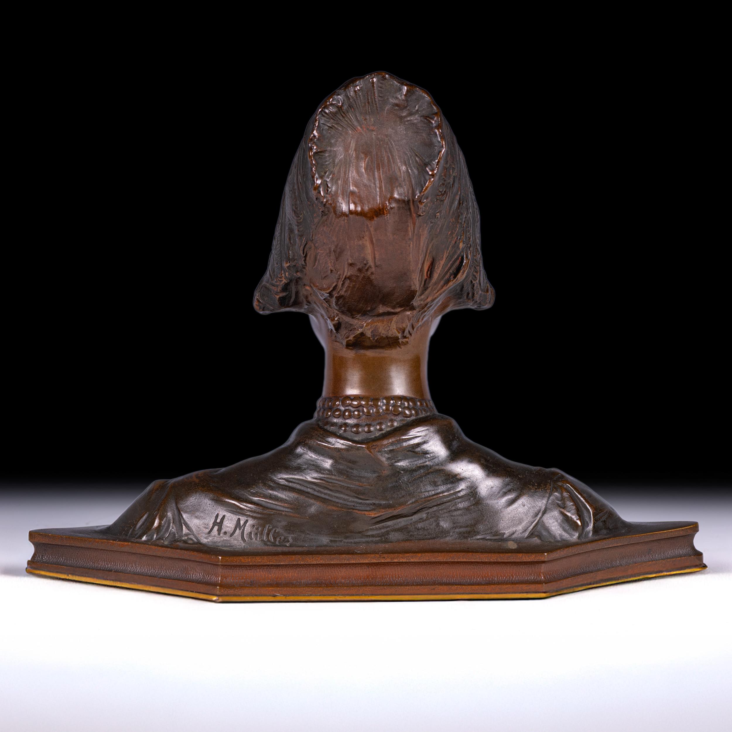 Busto in bronzo Artistics firmato dall'artista austriaco H. H. Muller di una giovane donna In condizioni buone in vendita a Dublin, IE