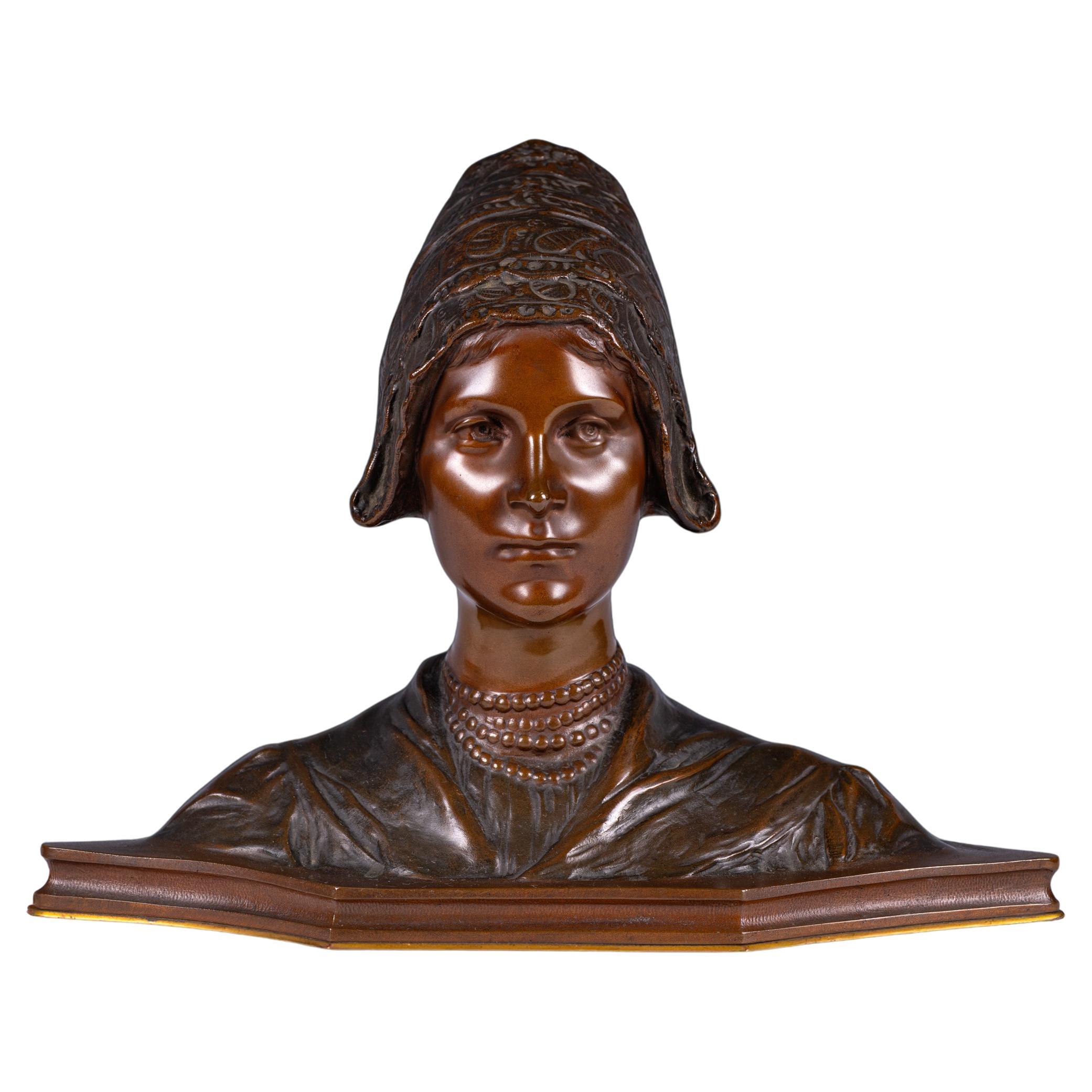 Busto in bronzo Artistics firmato dall
artista austriaco H. H. Muller di una giovane donna