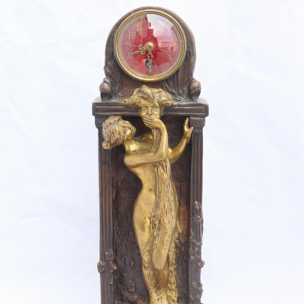 French Art Nouveau Bronze Clock by Charles Korschann