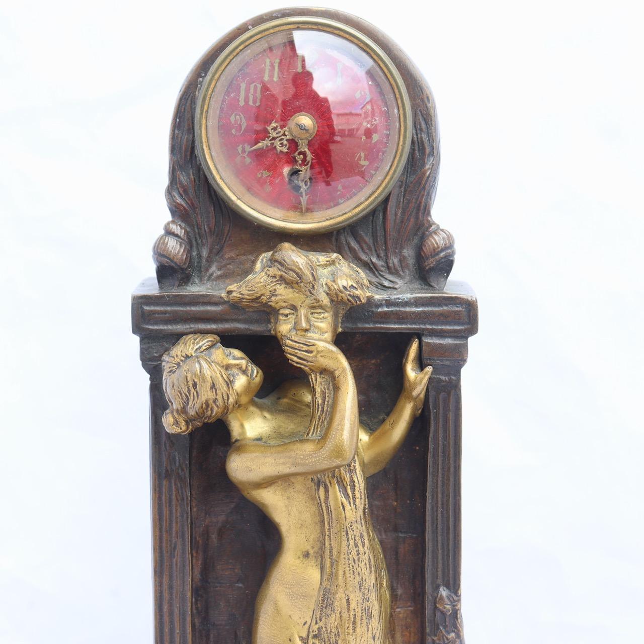 Cast Art Nouveau Bronze Clock by Charles Korschann