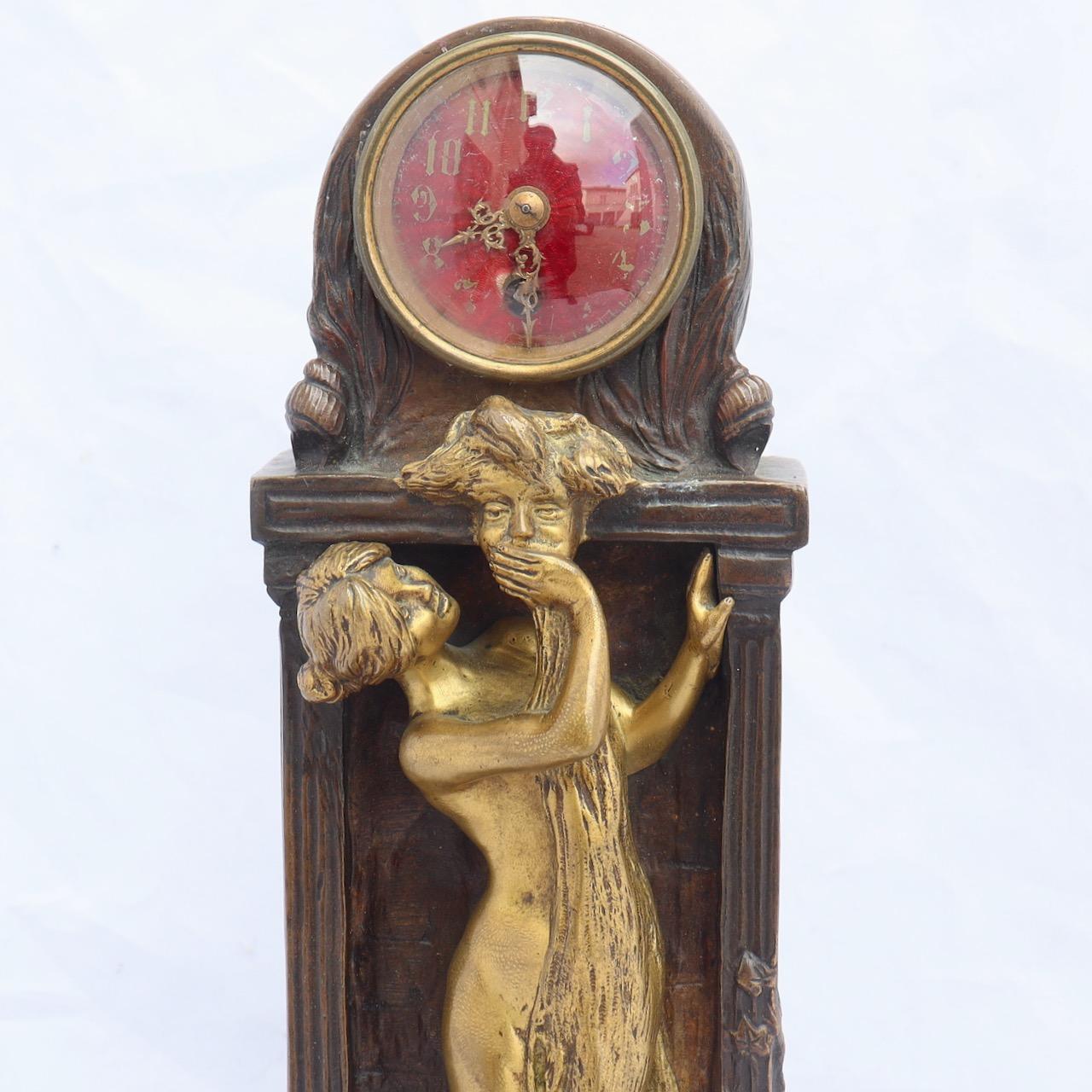Art Nouveau Bronze Clock by Charles Korschann In Good Condition In Saint-Ouen, FR