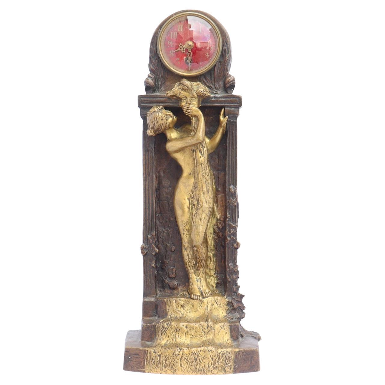 Art Nouveau Bronze Clock by Charles Korschann