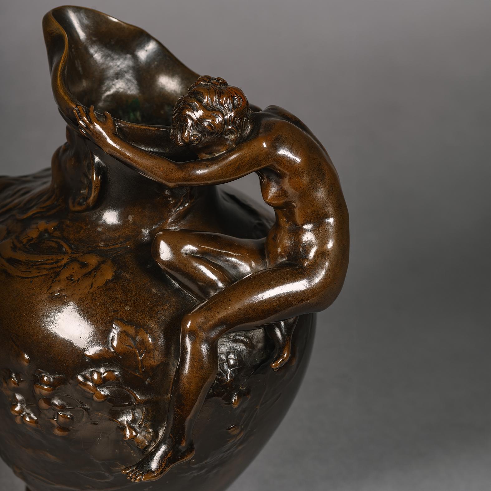An Art Nouveau Bronze Figural Ewer by Auguste Ledru For Sale 2