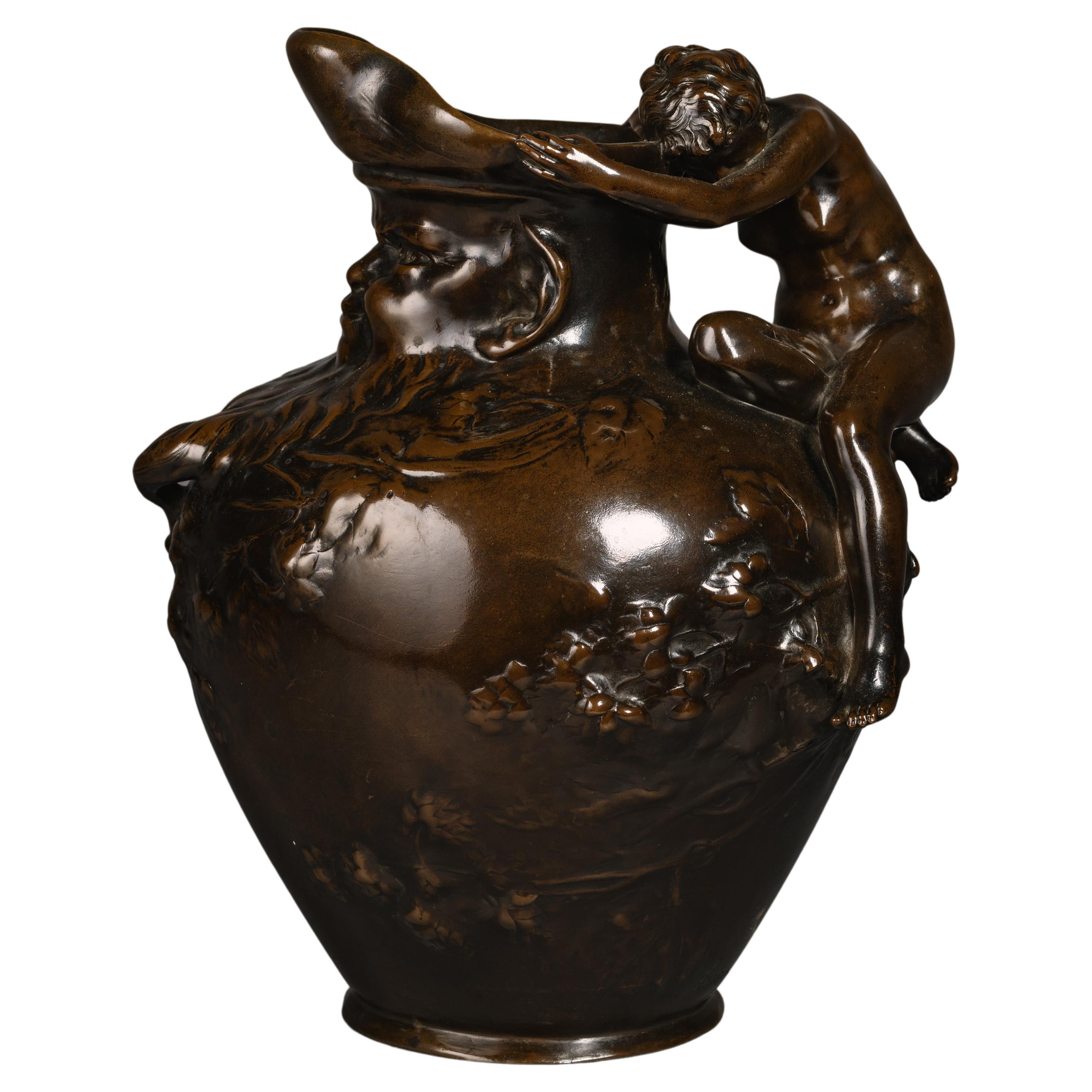 An Art Nouveau Bronze Figural Ewer by Auguste Ledru For Sale