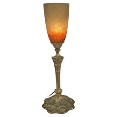 Art Nouveau Broze and Art Glass Table Lamp