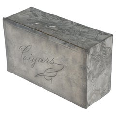 An Art Nouveau continental pewter cigar box w. cedar lining & decor of pheasant