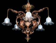 Art Nouveau Copper and Brass Chandelier