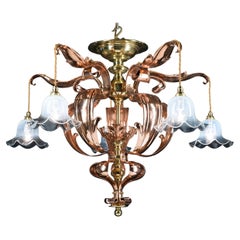 Antique Art Nouveau Copper and Brass Chandelier