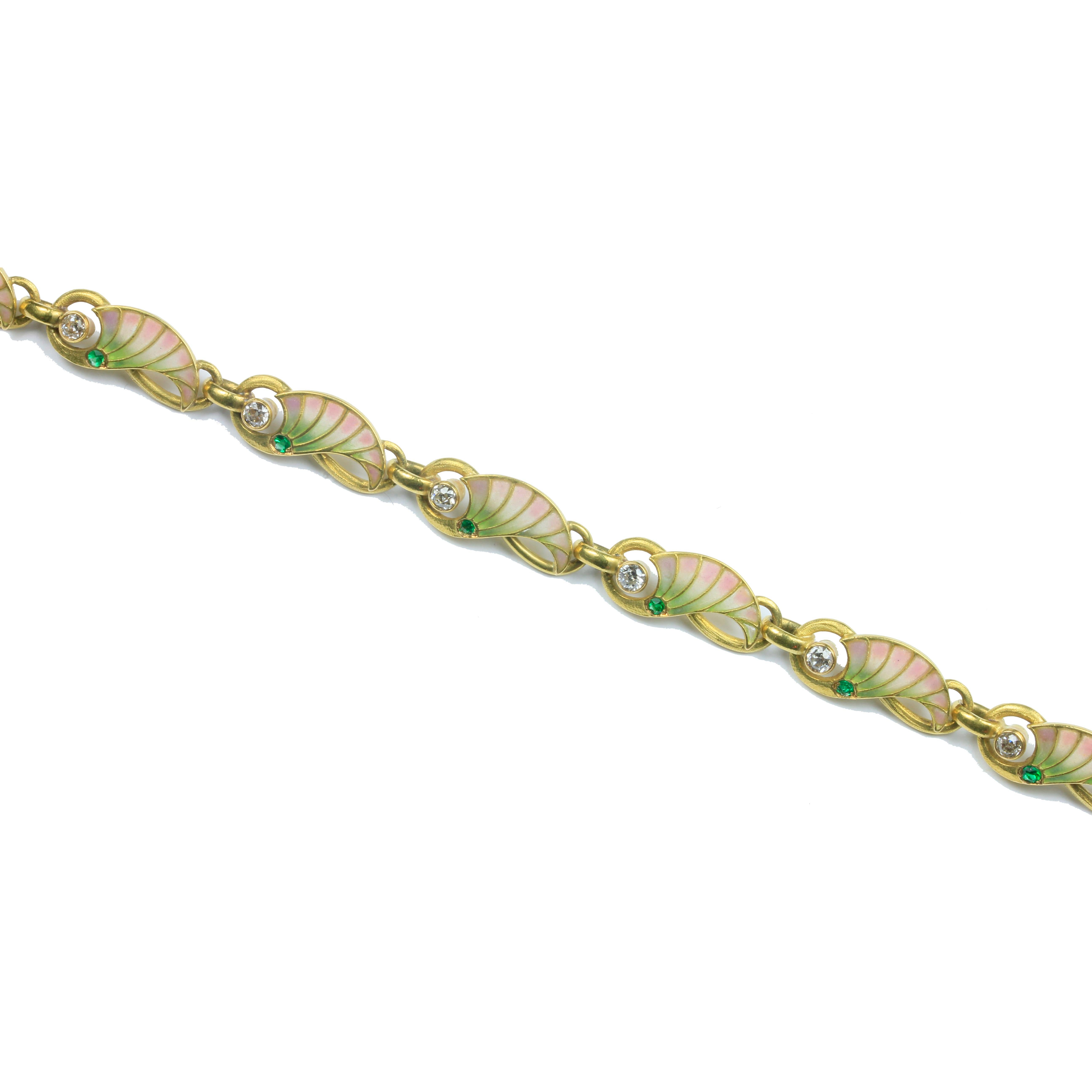 Art Nouveau Diamond, Emerald and Enamel Bracelet