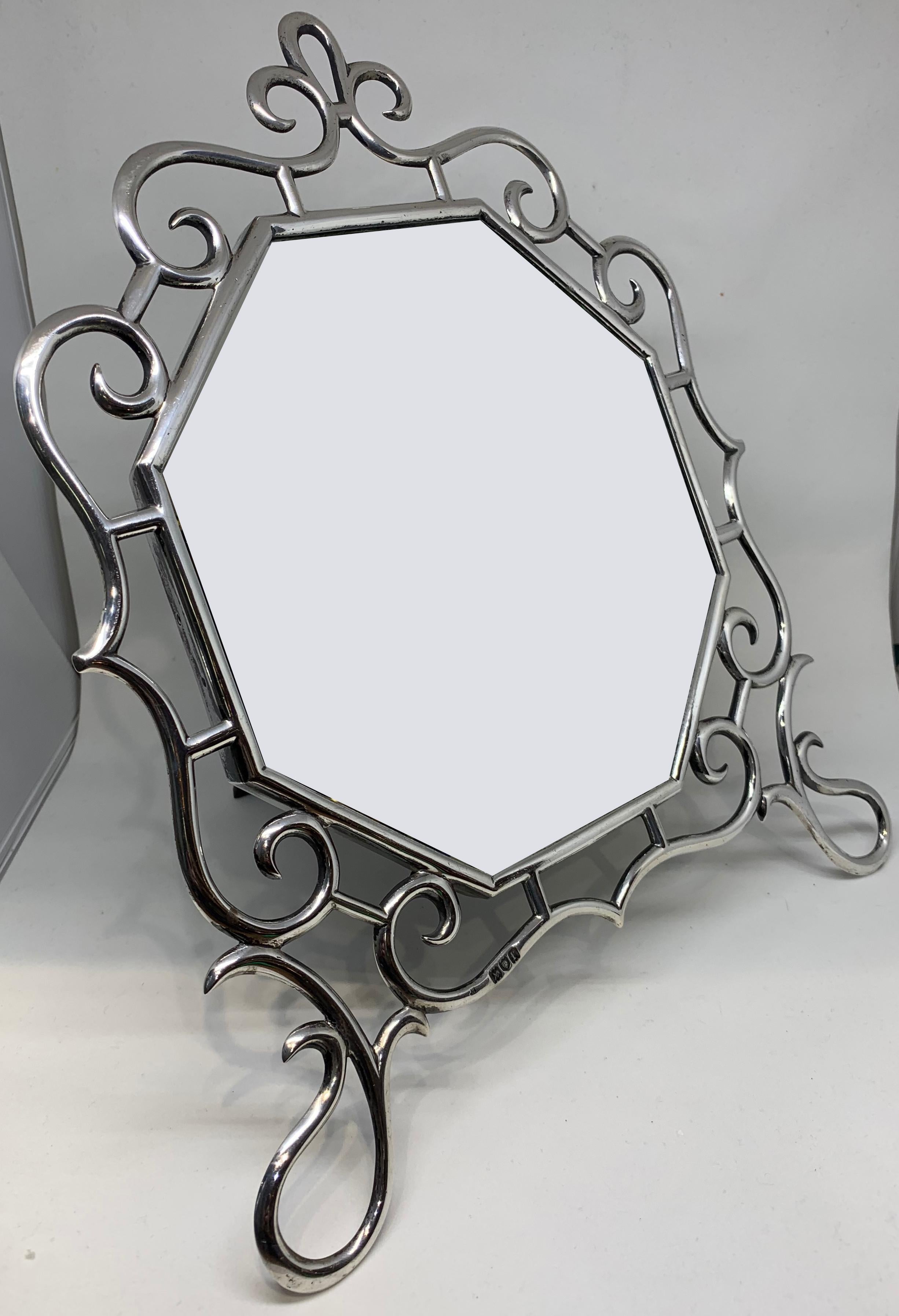 British Art Nouveau Edwardian Sterling Silver Dressing Table Mirror For Sale