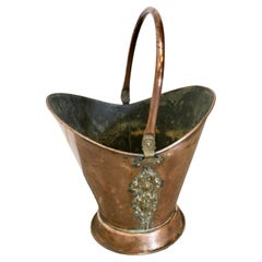Antique An Art Nouveau Embossed Copper Helmet Coal Scuttle