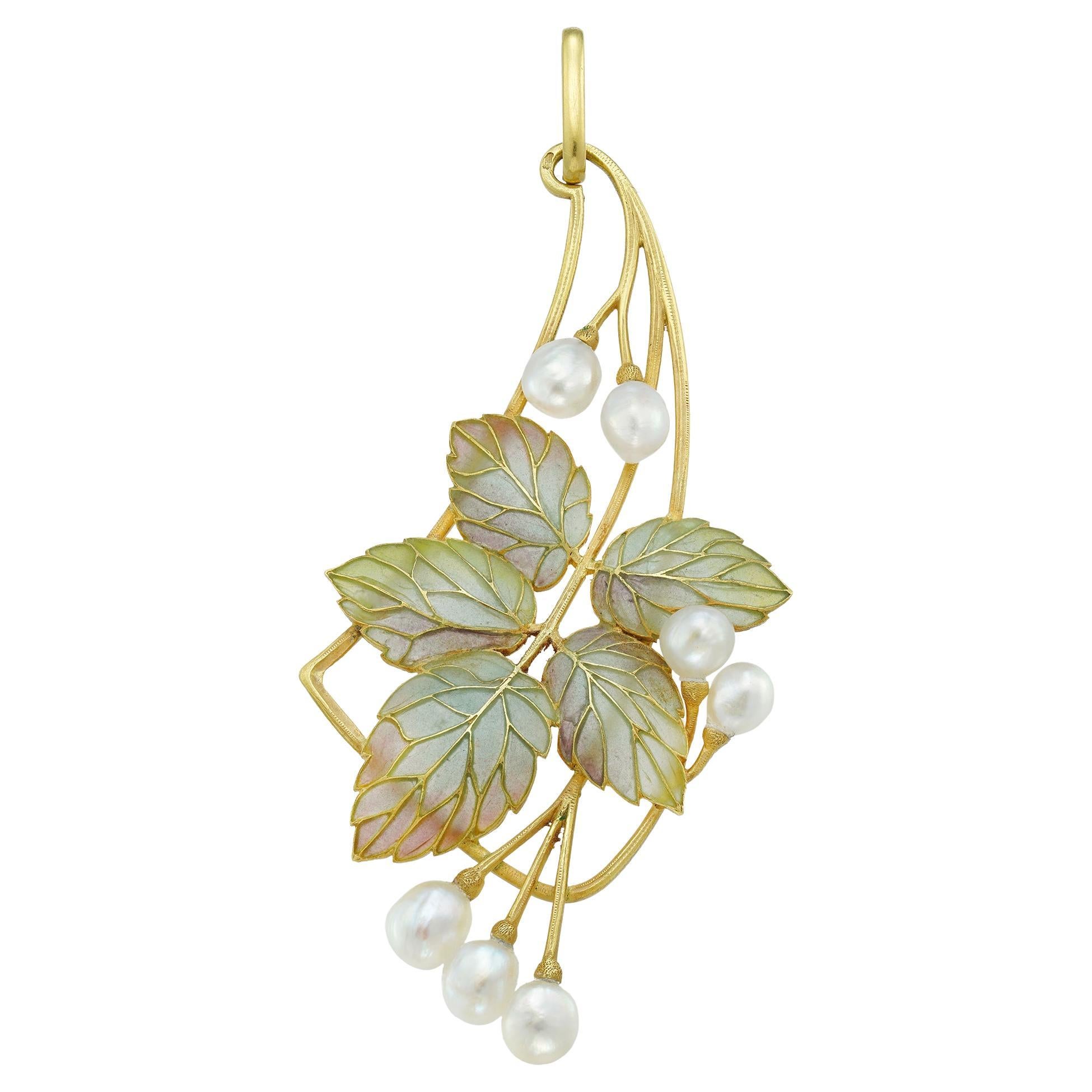 An Art Nouveau Enamel And Pearl Pendant By Falize For Sale